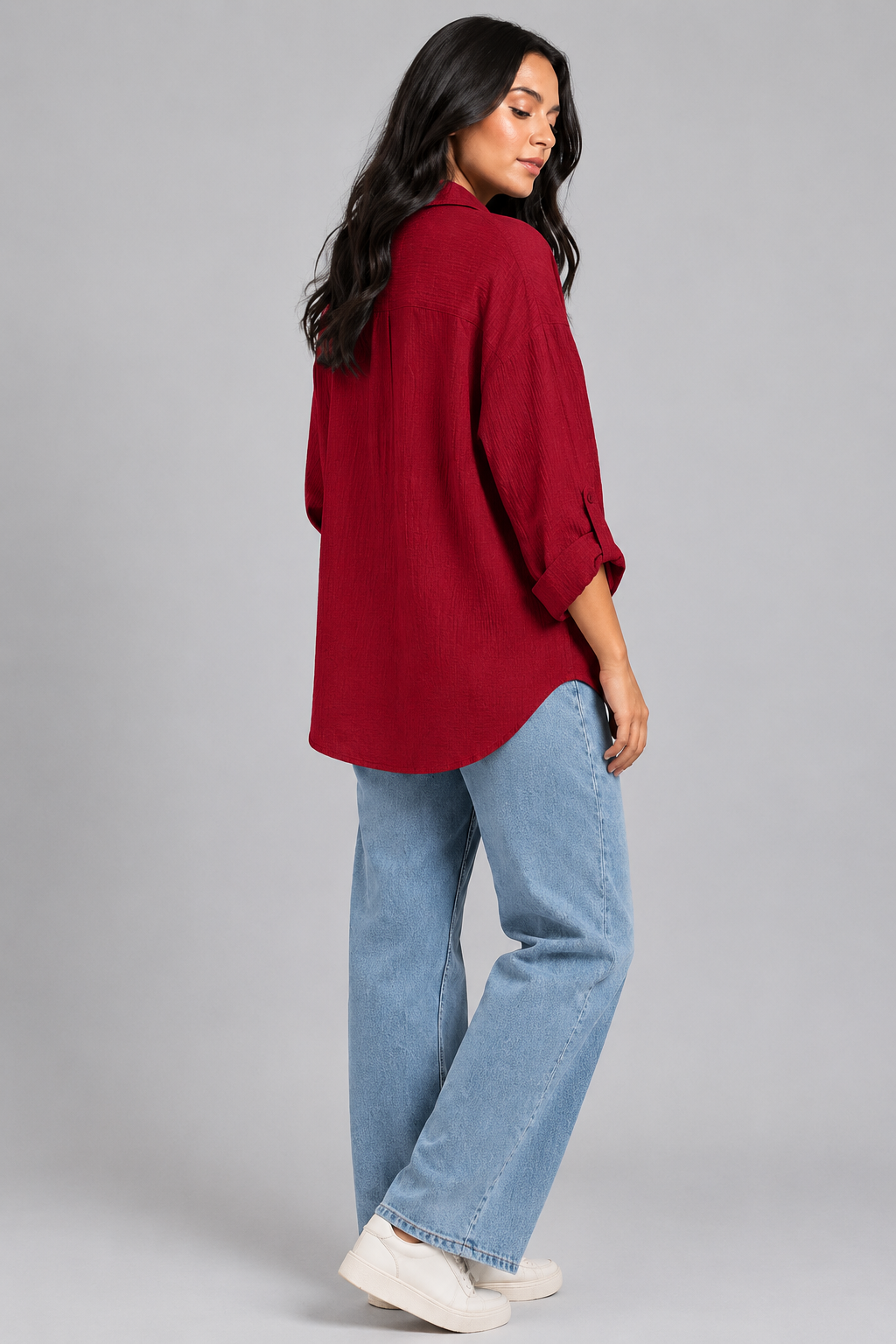 Textured Oversized Button-Down Shirt (Maroon)