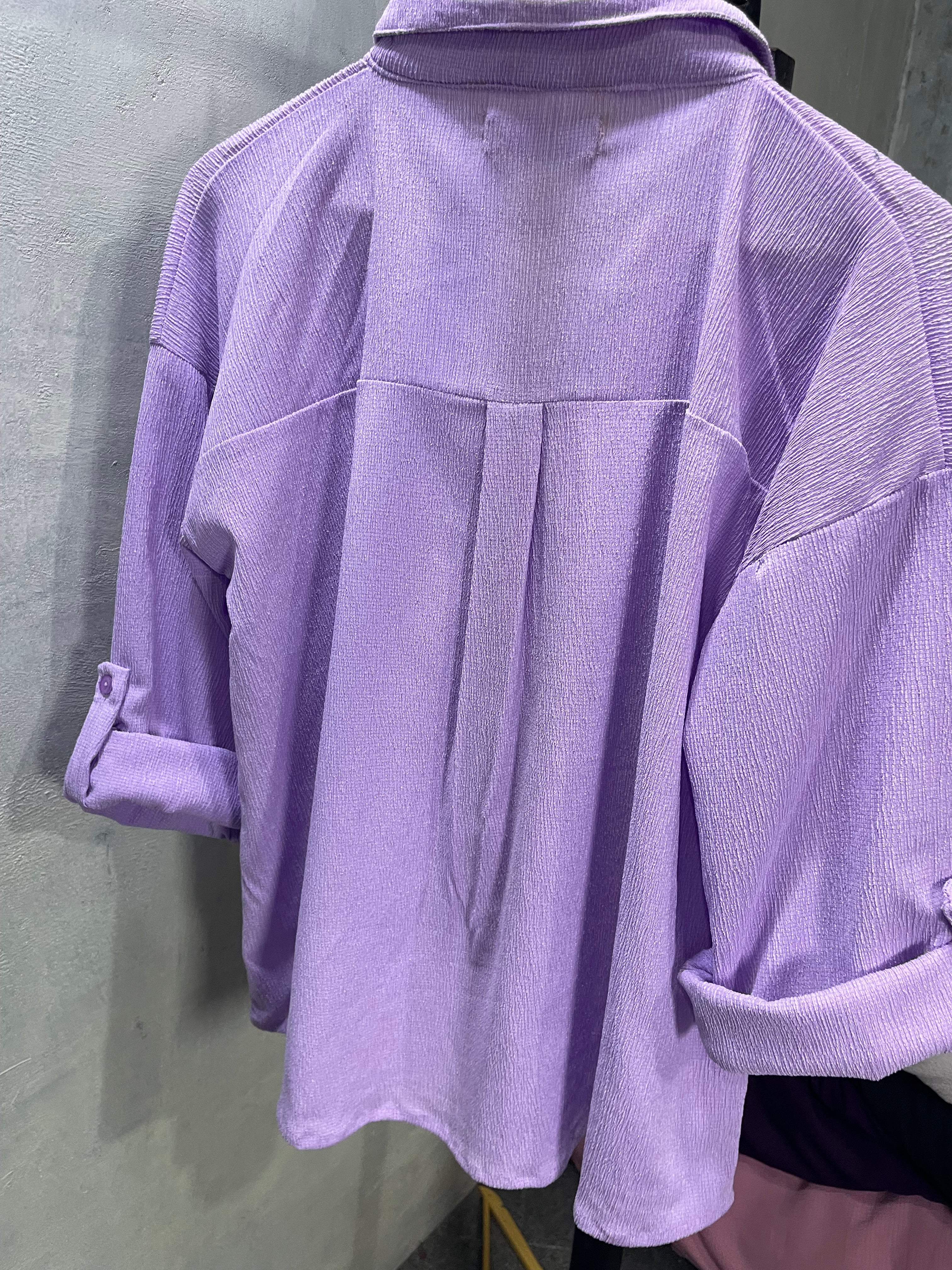 Textured Oversized Button-Down Shirt (Lavender)