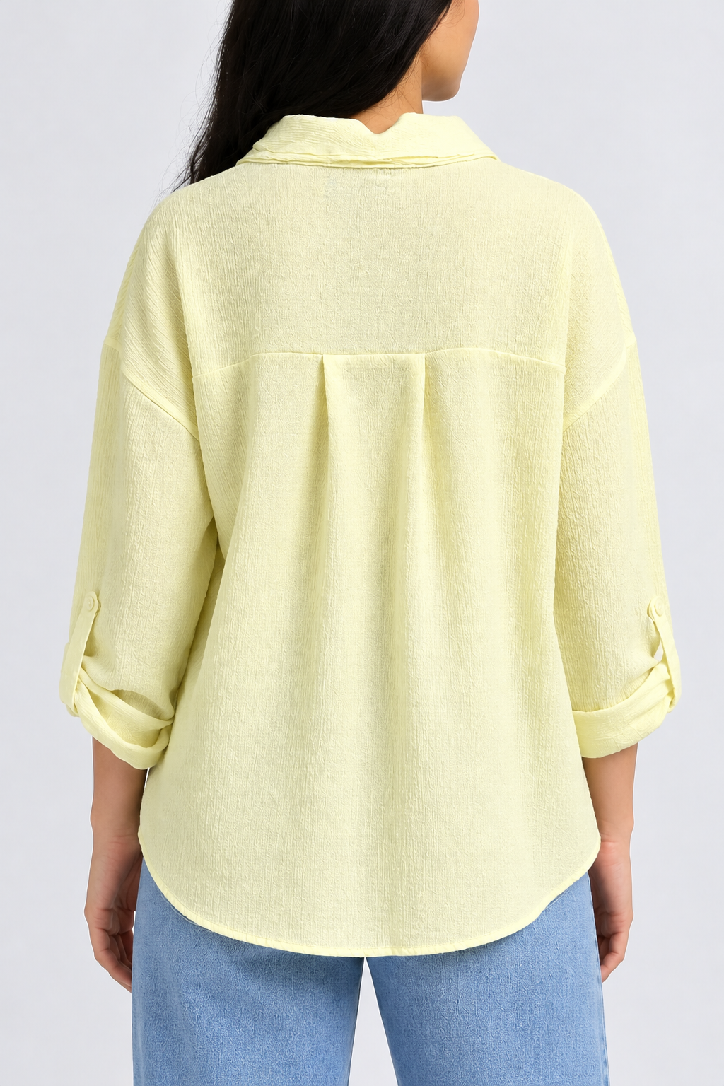 Textured Oversized Button-Down Shirt (Pastel Lemon Yellow )