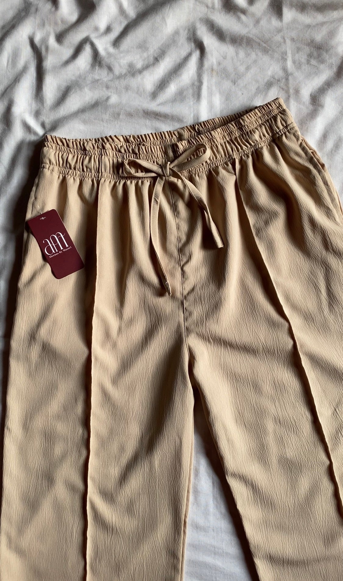 Premium Wide Leg Textured Trouser (Beige )