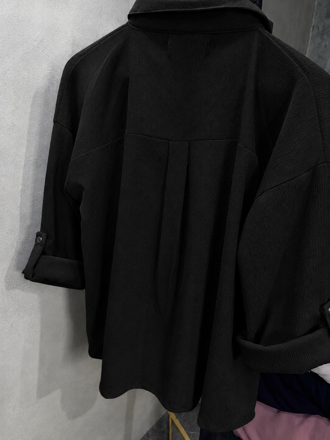 Textured Oversized Button-Down Shirt (Black)