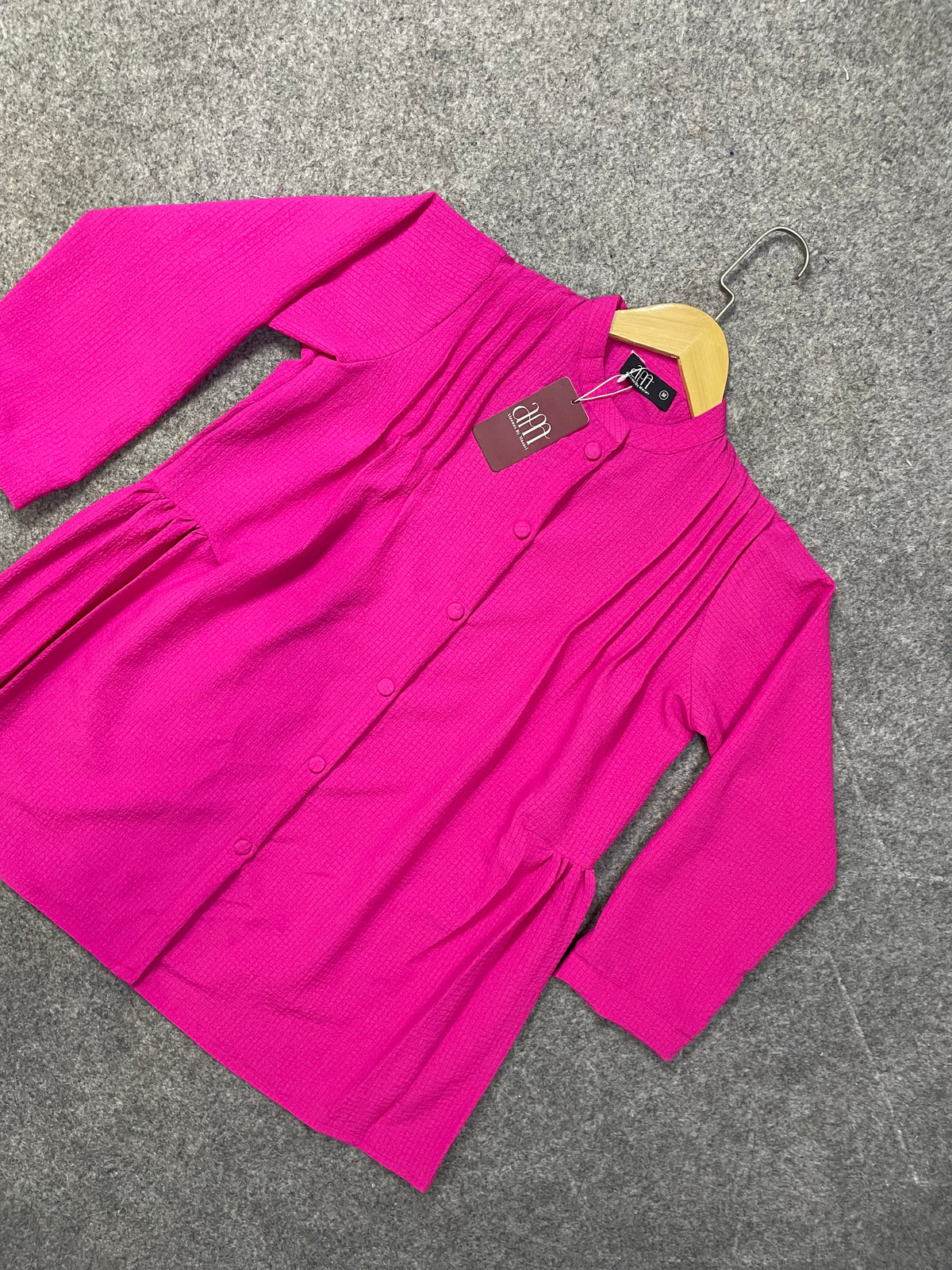 Pleated Front Button-Down Peplum Tunic – pink
