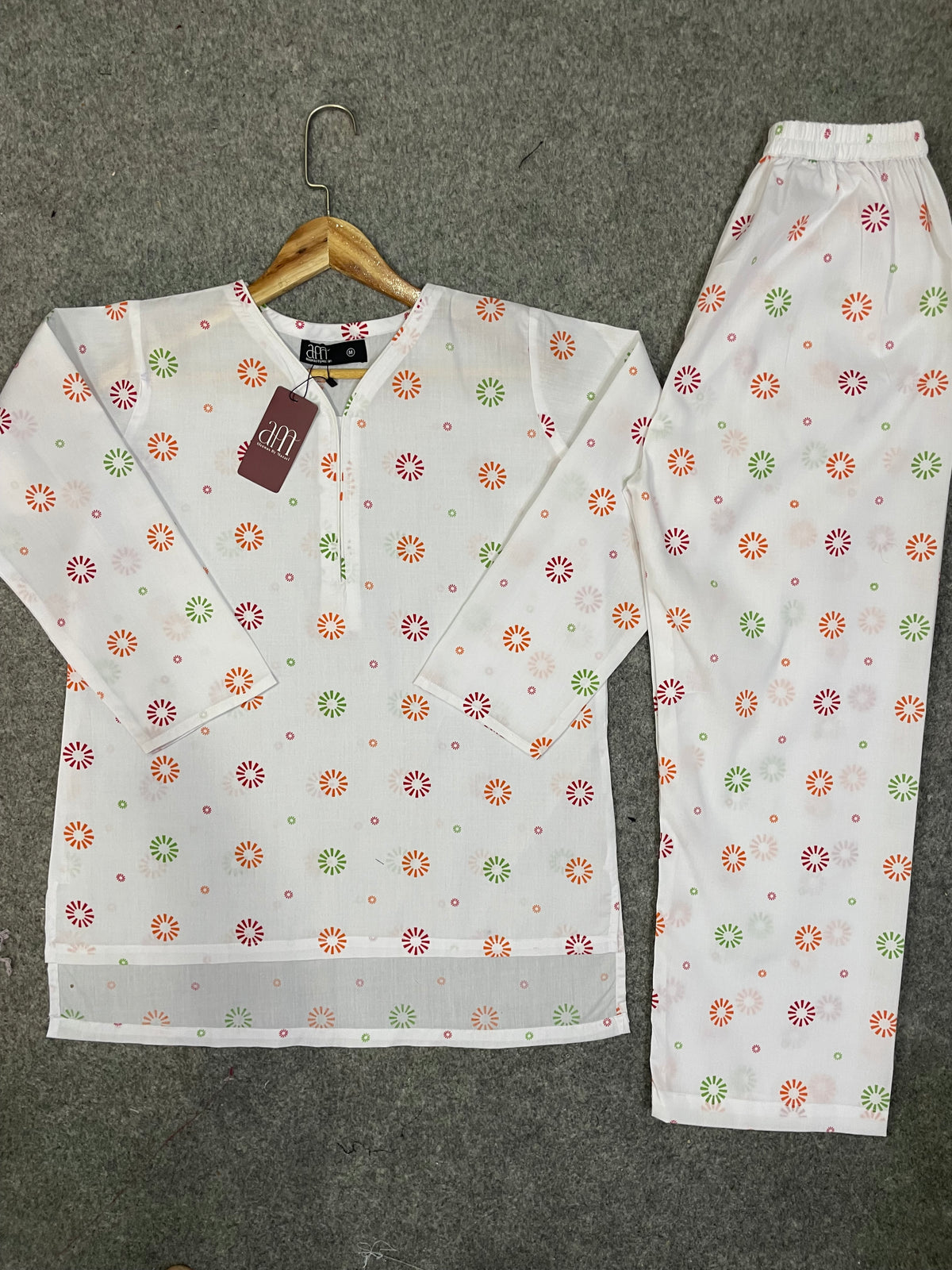 Printed Pure Cotton Co-Ord Set (white)
