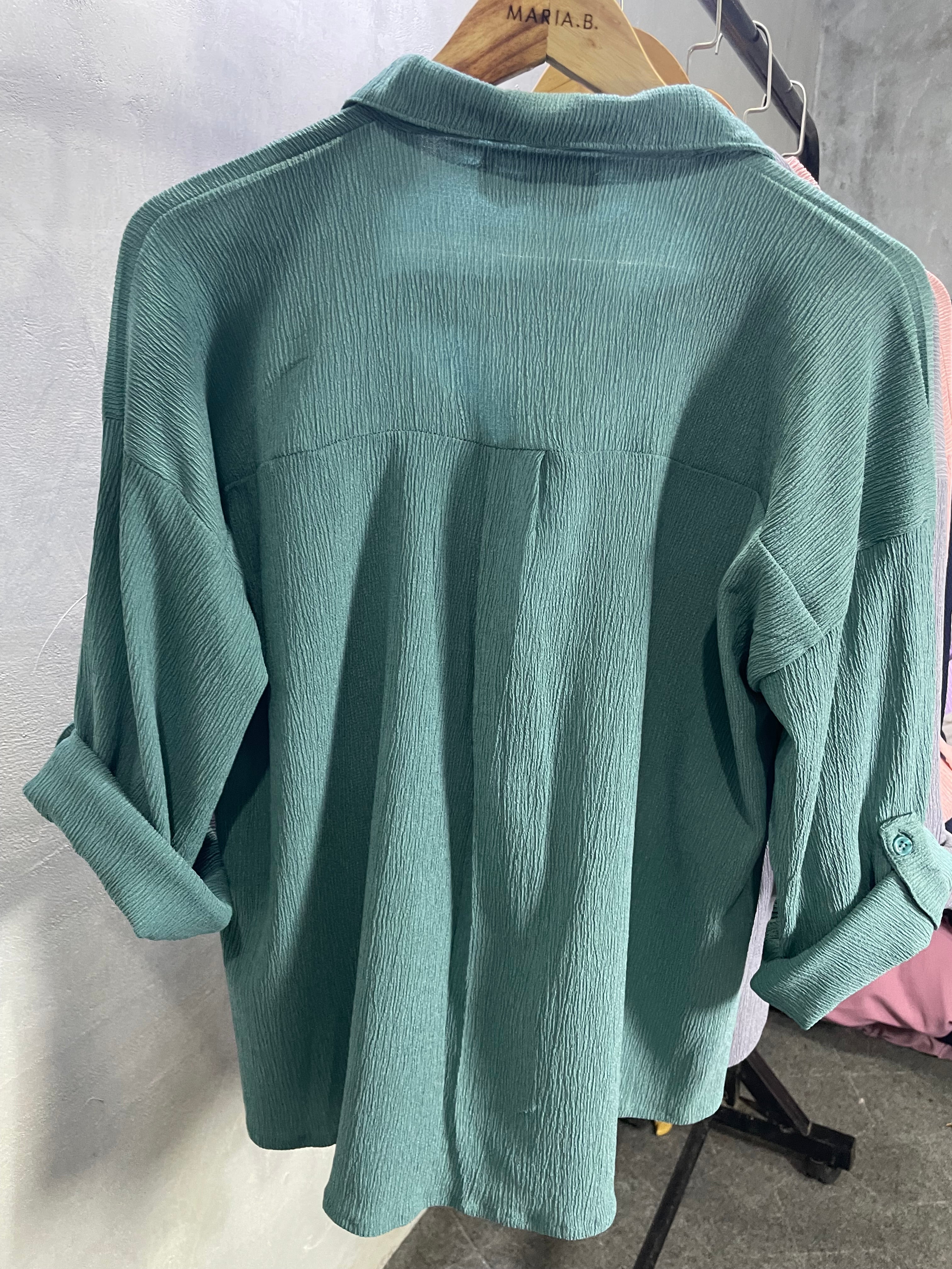 Textured Oversized Button-Down Shirt (Sea Green)
