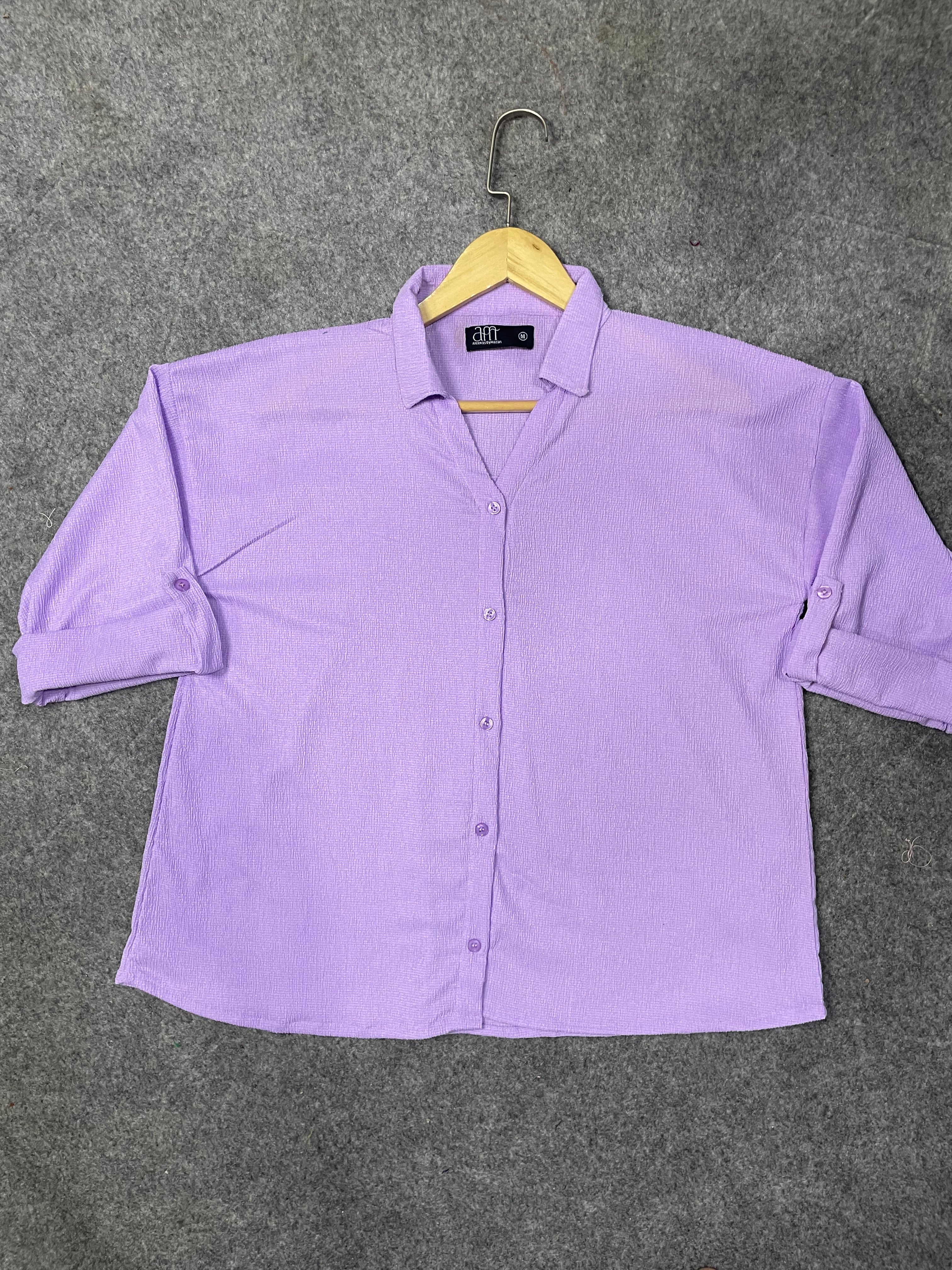Textured Oversized Button-Down Shirt (Lavender)
