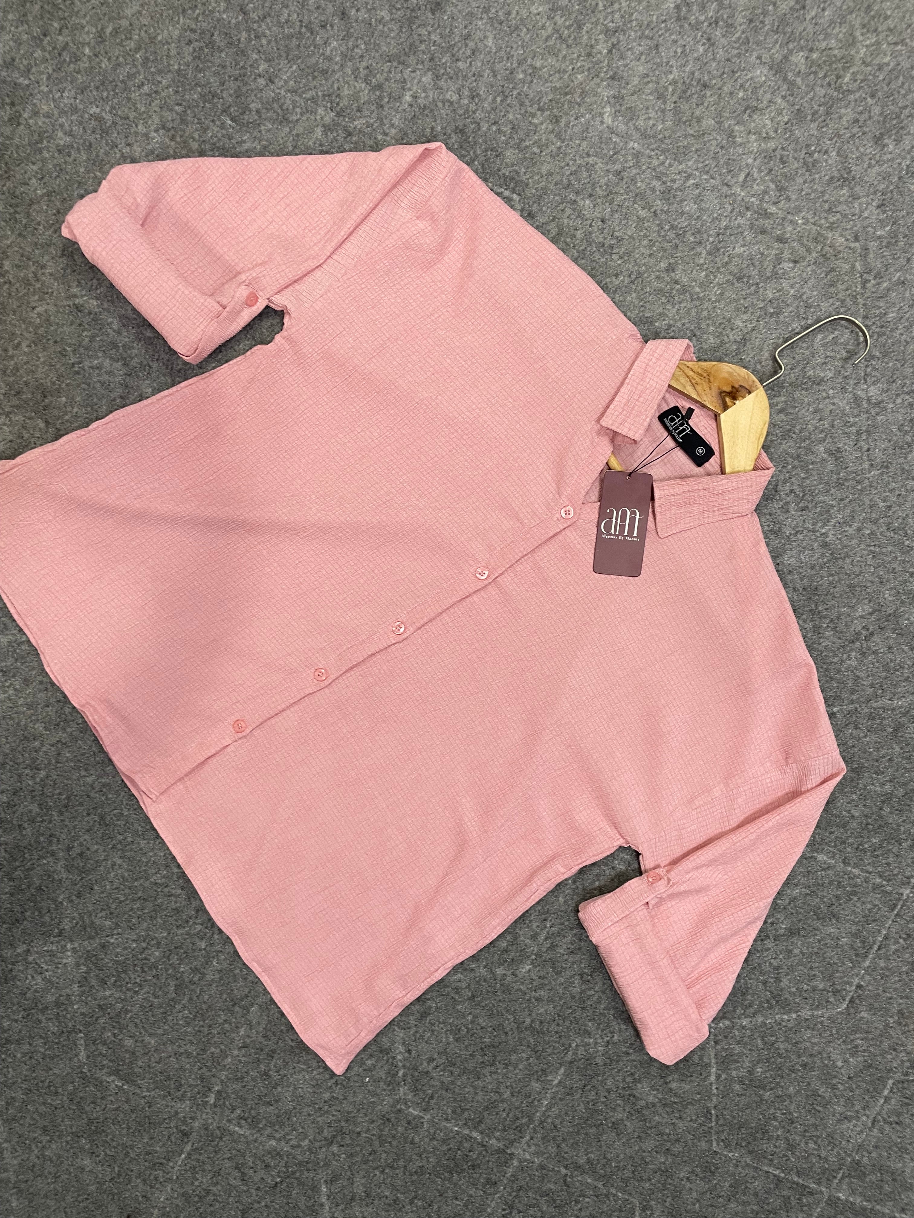 Textured Oversized Button-Down Shirt (Rose pink)