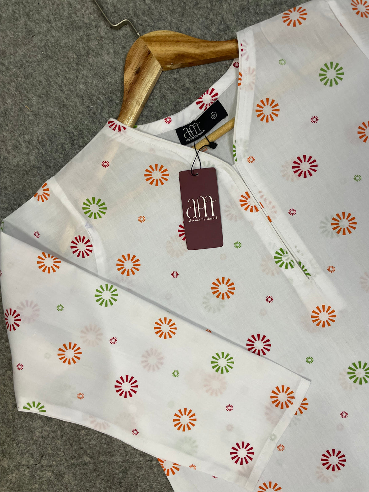 Printed Pure Cotton Co-Ord Set (white)