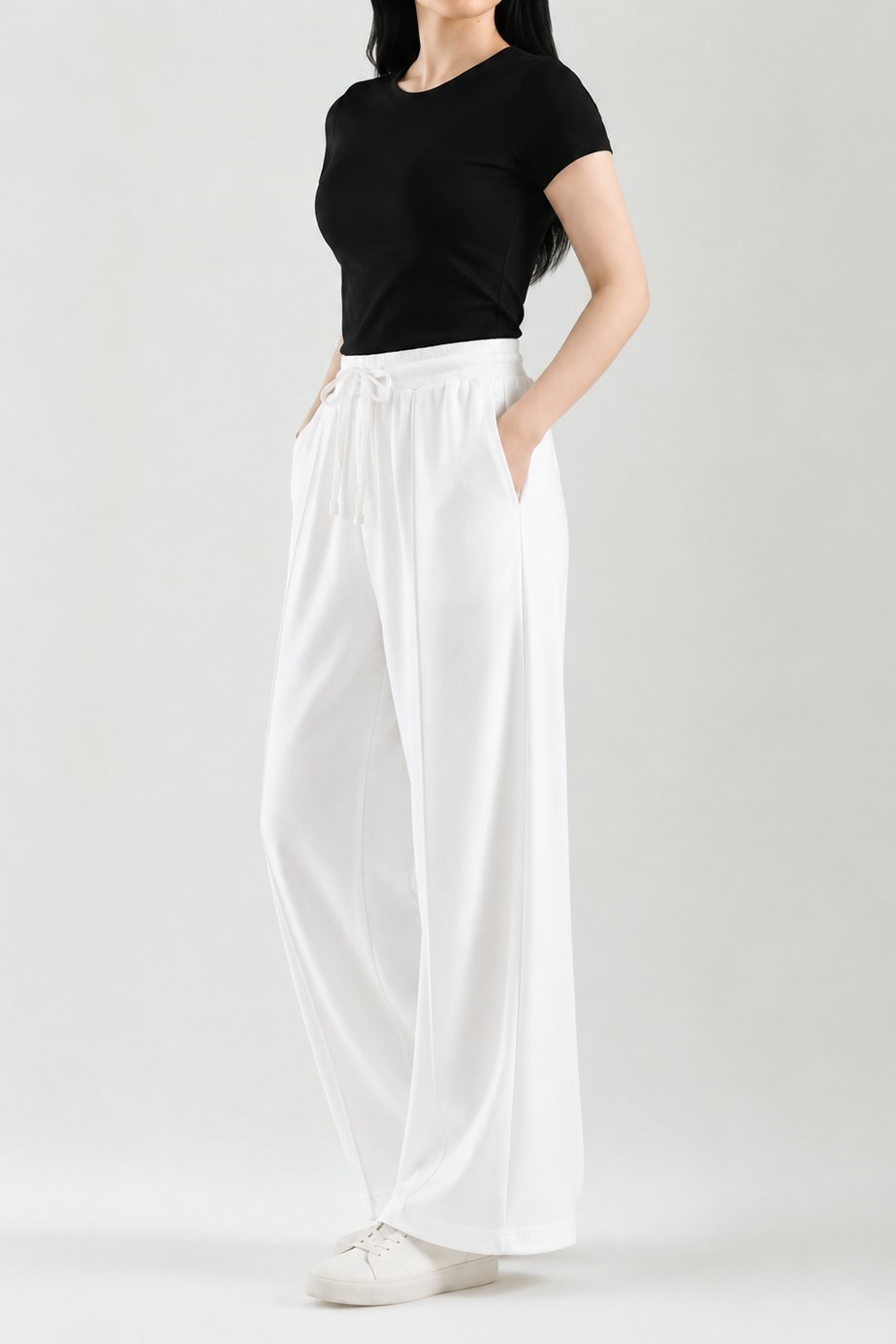 Premium Wide Leg Textured Trouser (White)