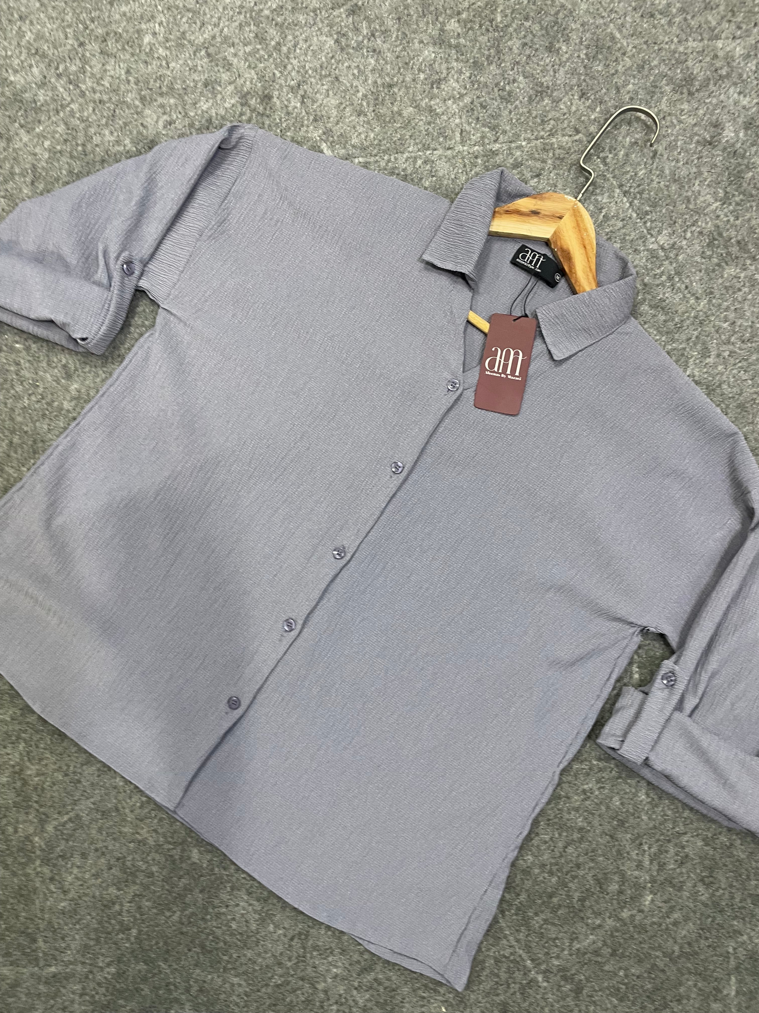 Textured Oversized Button-Down Shirt (Gray)