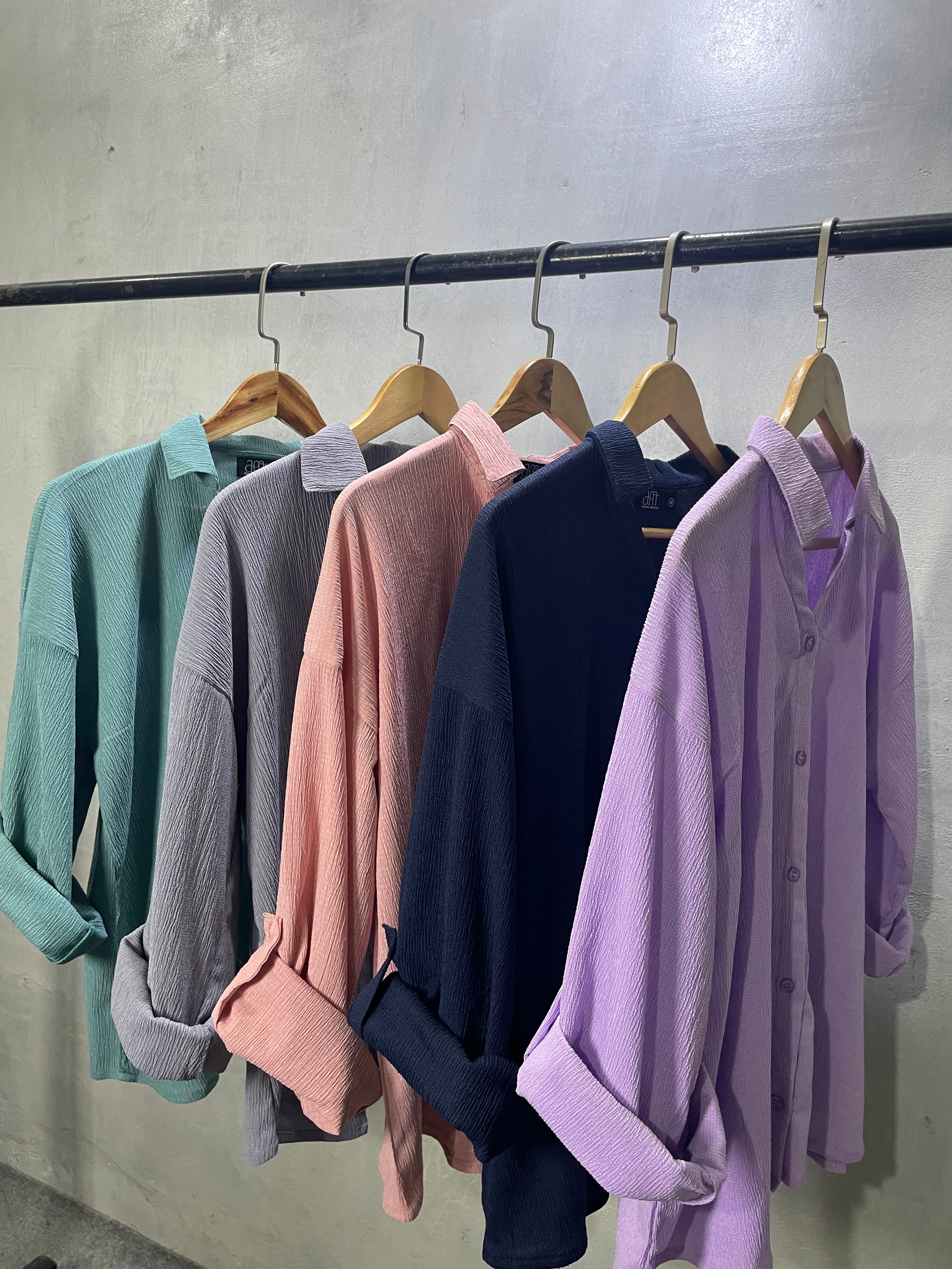 Textured Oversized Button-Down Shirt (Lavender)