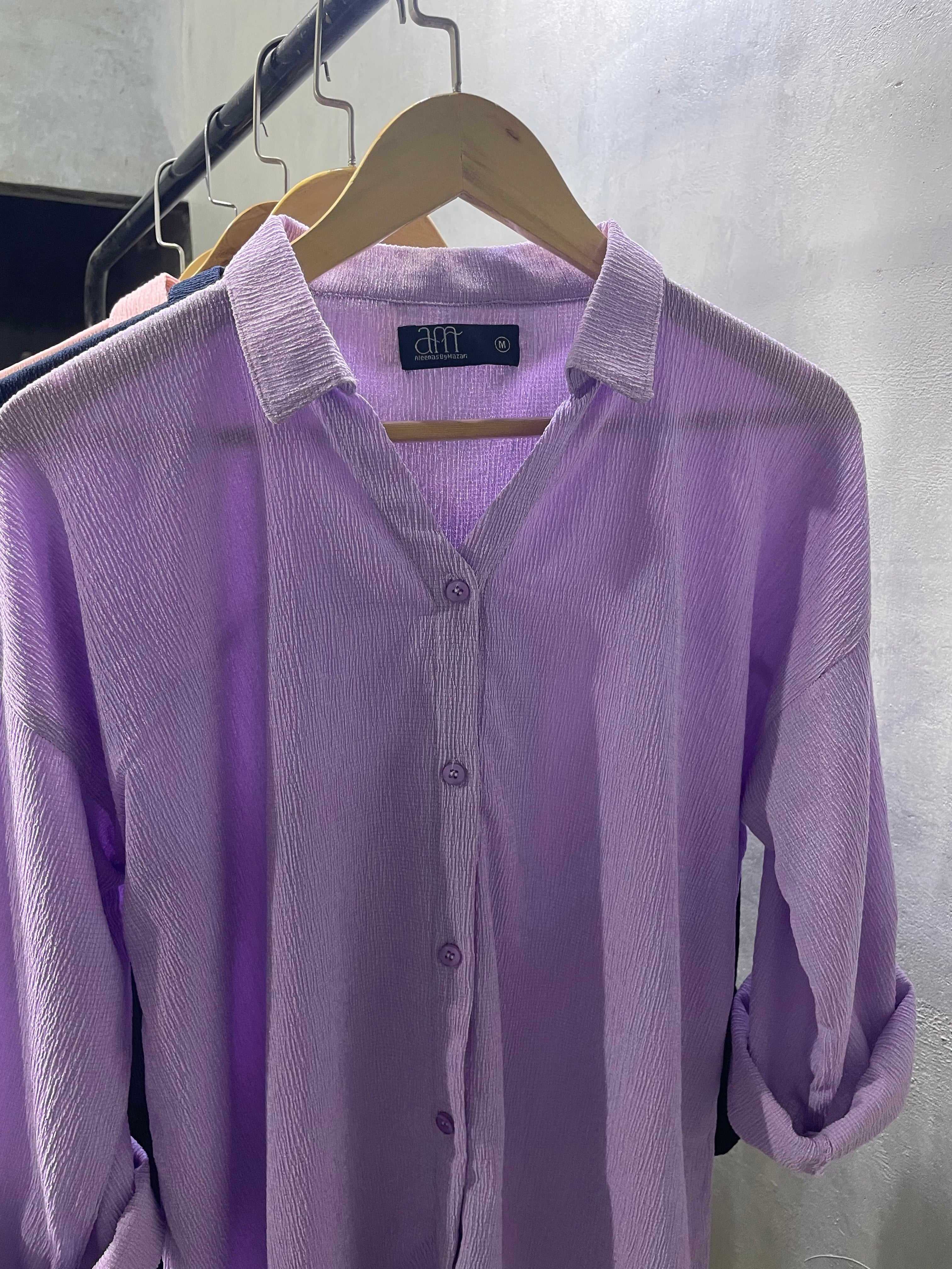 Textured Oversized Button-Down Shirt (Lavender)