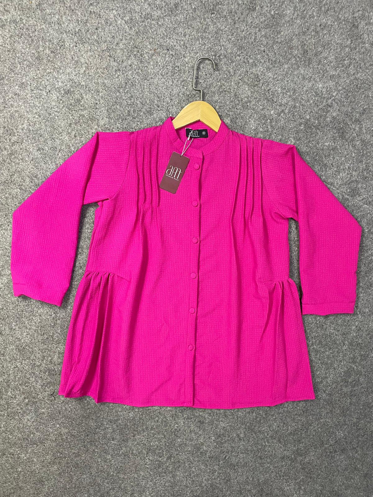 Pleated Front Button-Down Peplum Tunic – pink