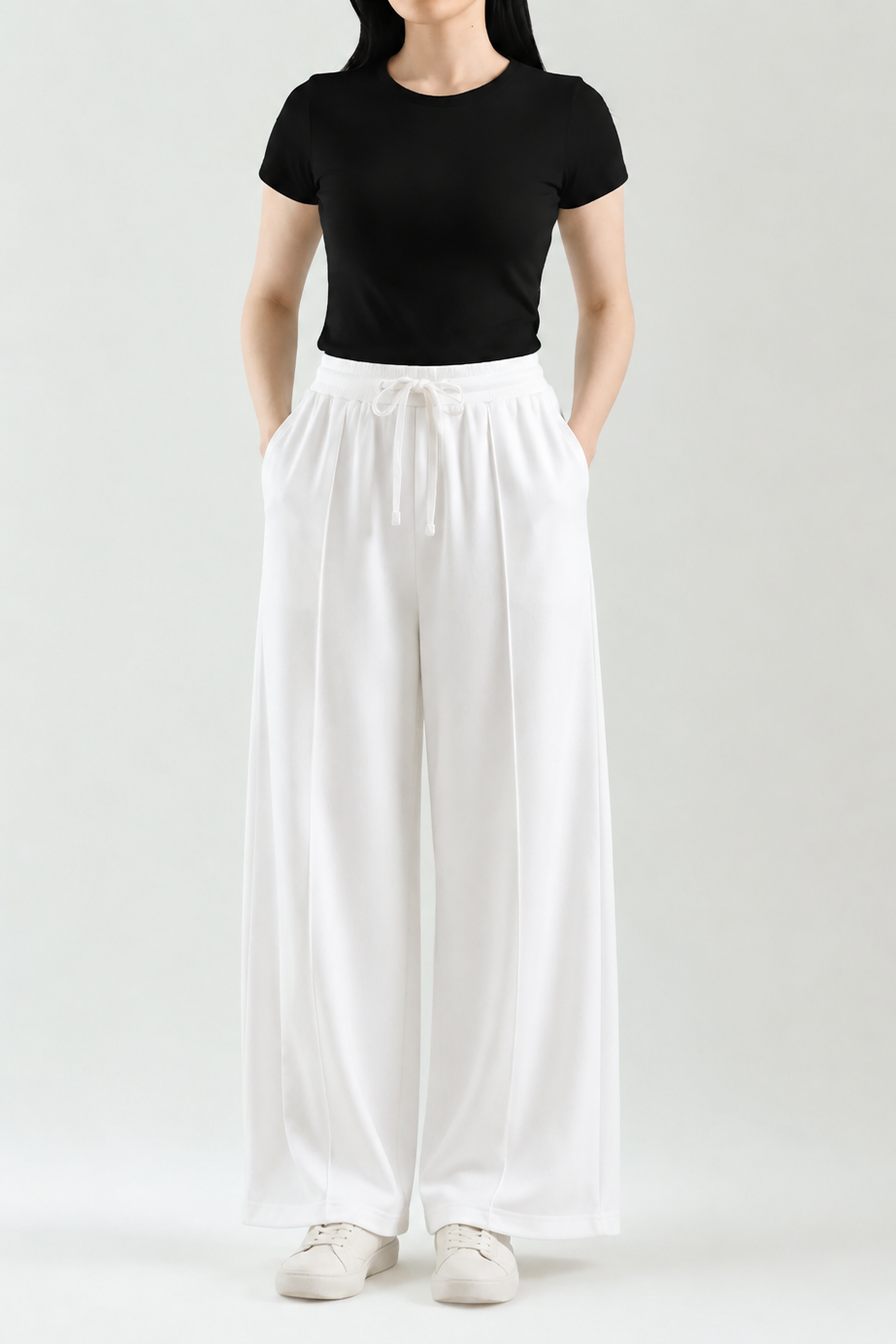 Premium Wide Leg Textured Trouser (White)