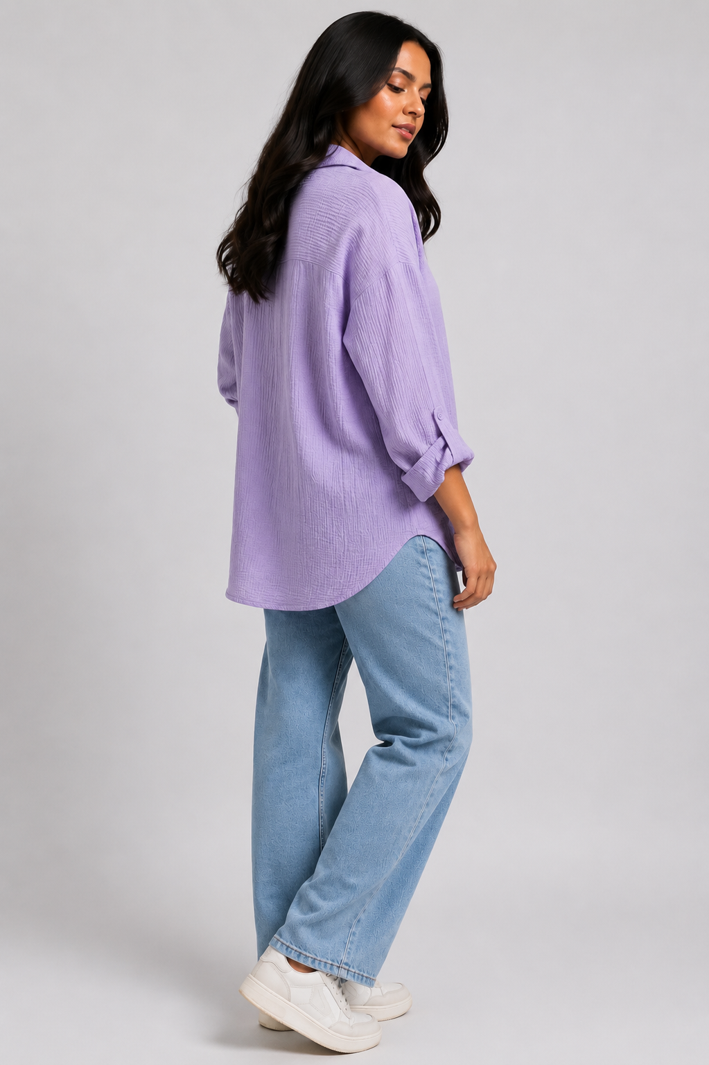Textured Oversized Button-Down Shirt (Lavender)