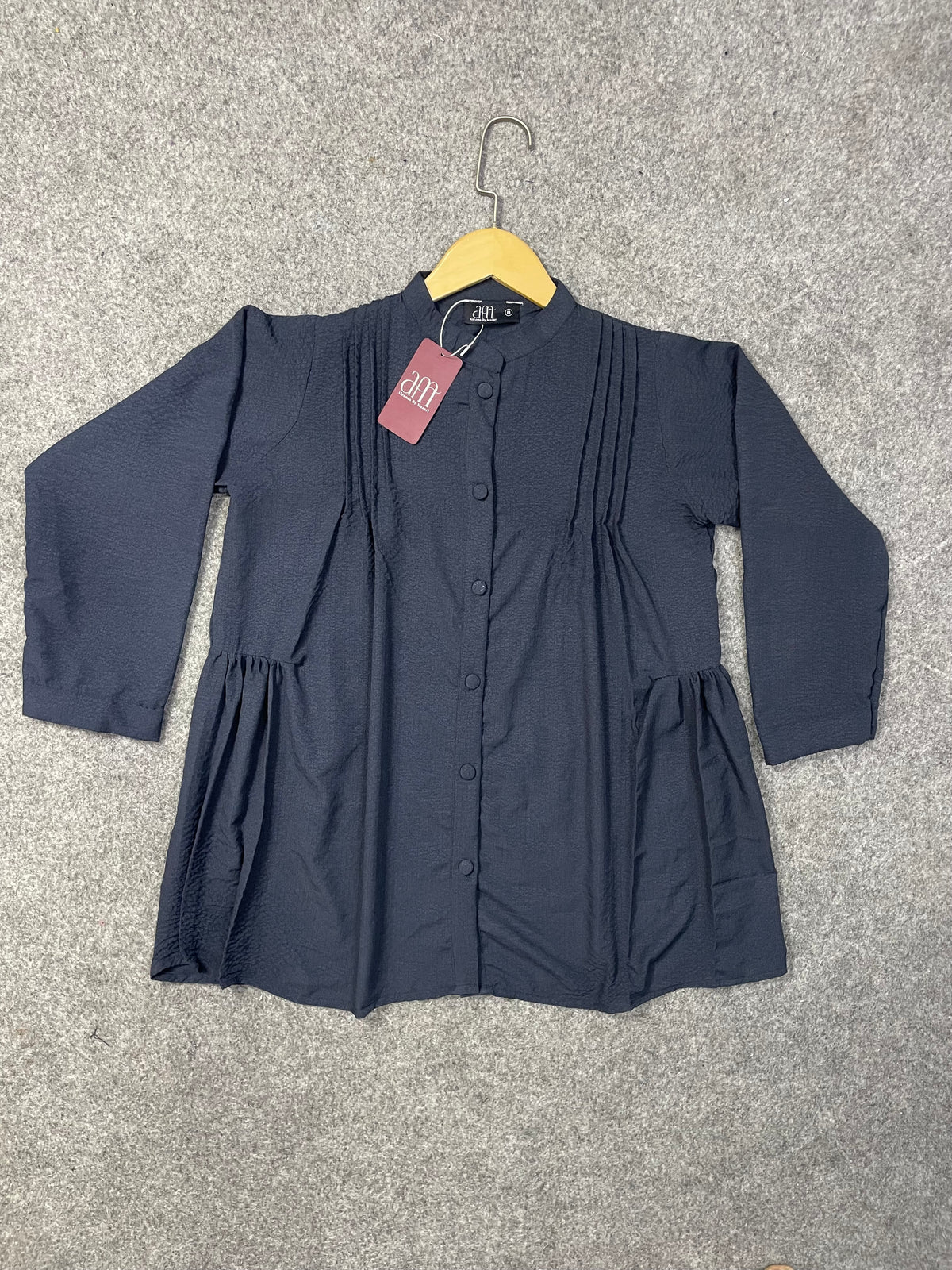 Pleated Front Button-Down Peplum Tunic – Black