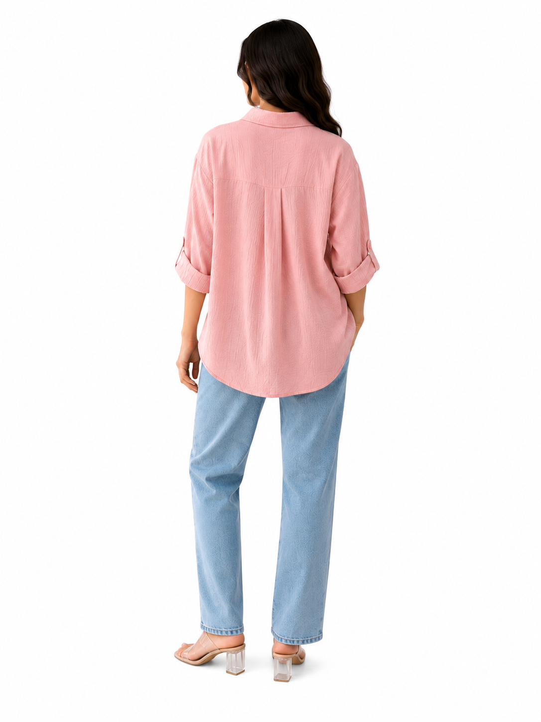 Textured Oversized Button-Down Shirt (Rose pink)