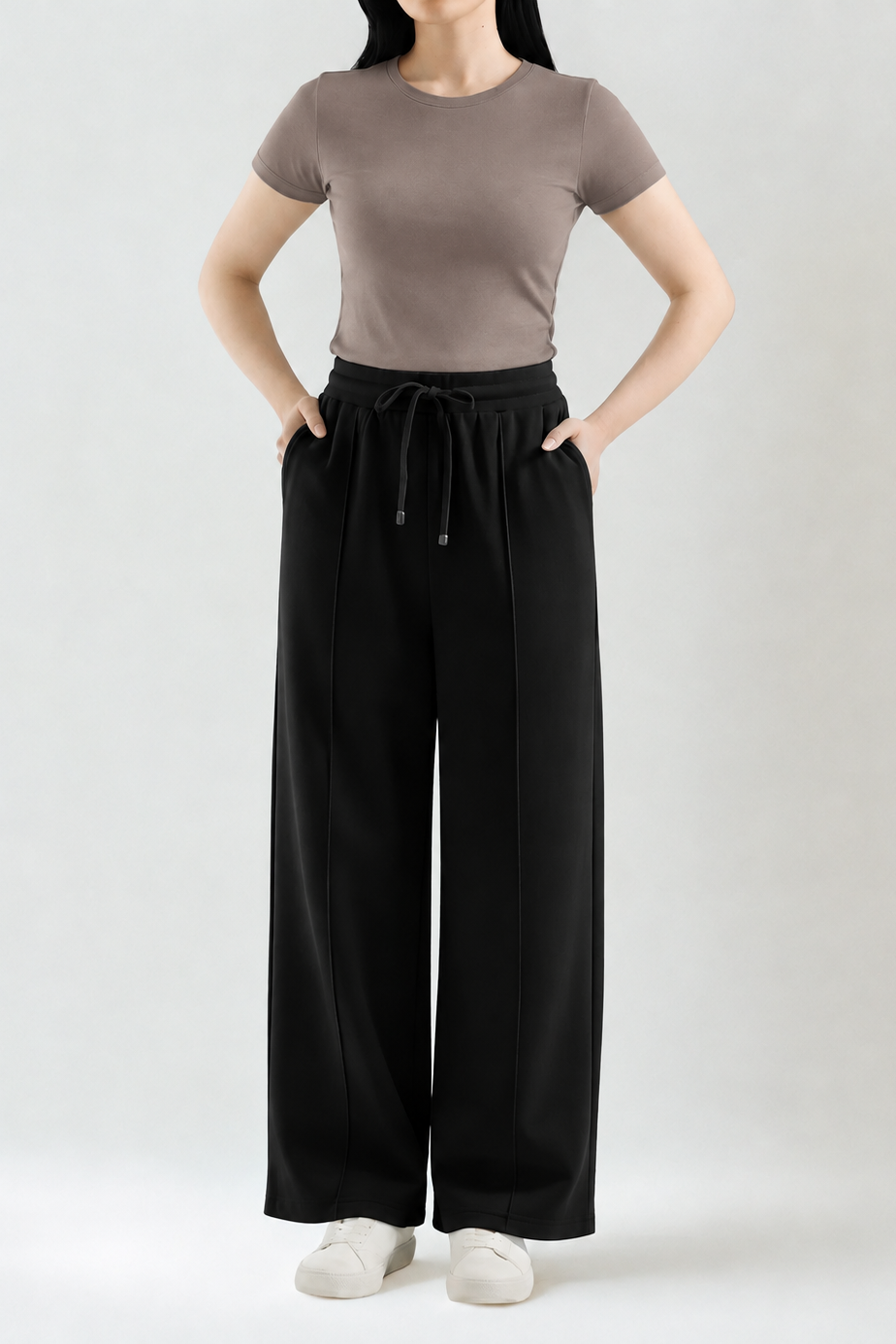 Premium Wide Leg Textured Trouser (Black)