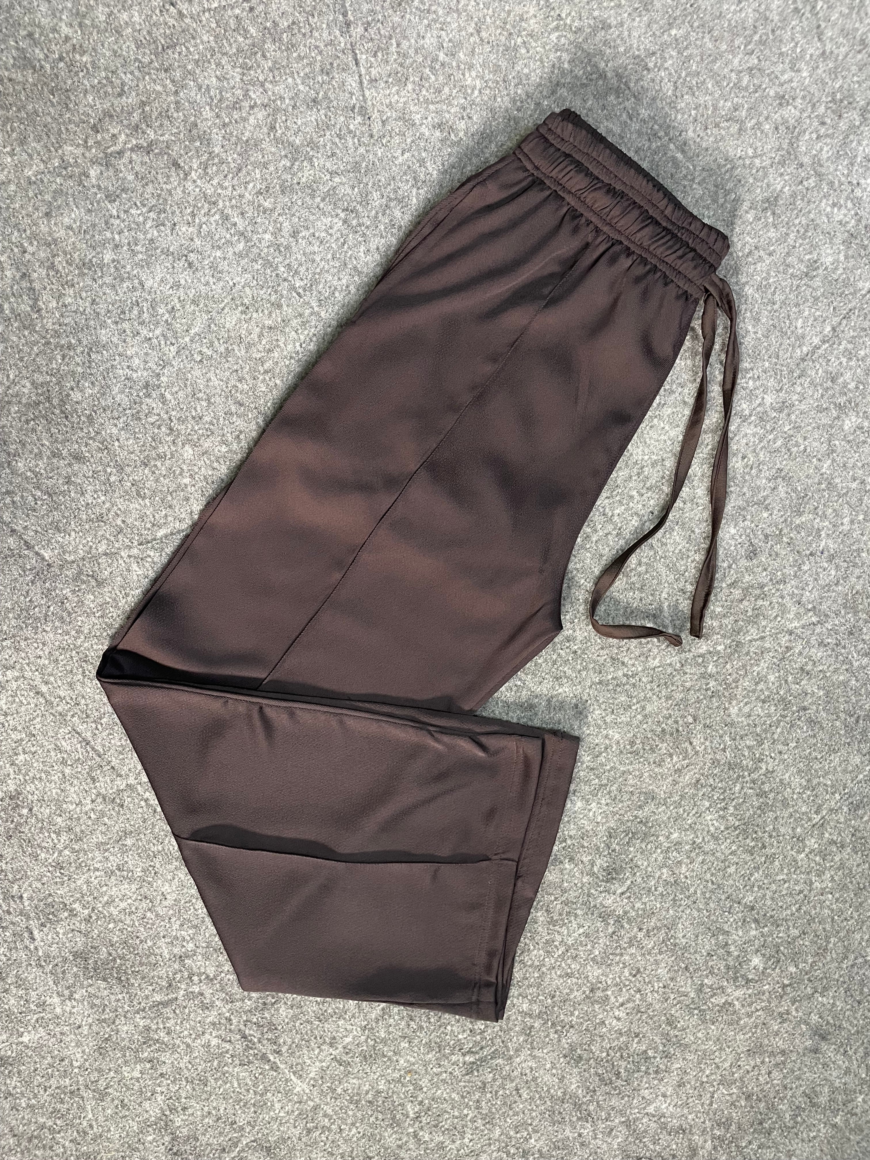 Premium Wide Leg Textured Trouser (Dark Brown)