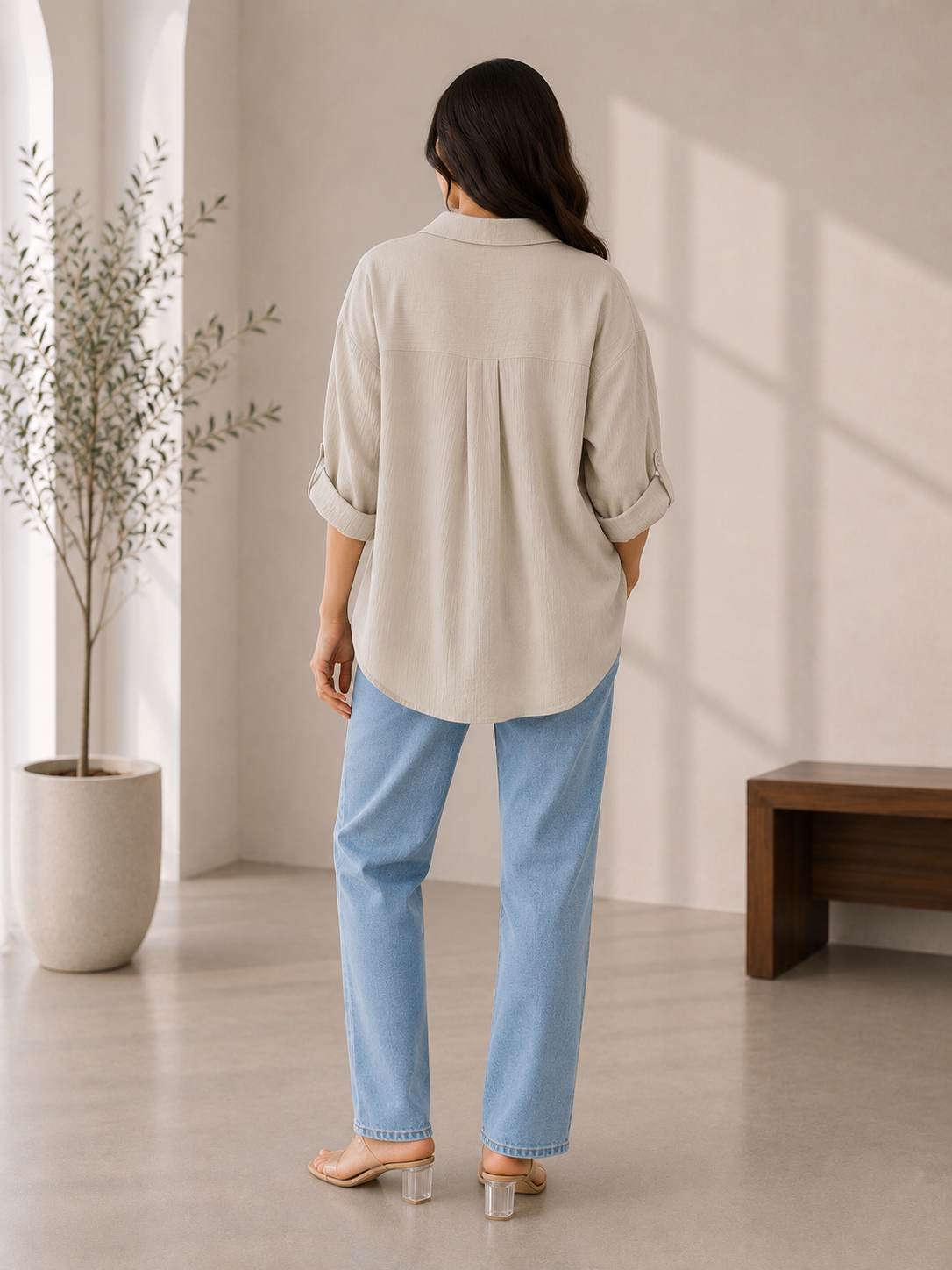 Textured Oversized Button-Down Shirt