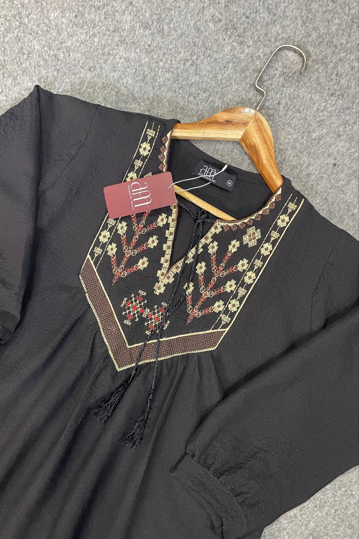 Elara Embroidered Textured Tunic Black