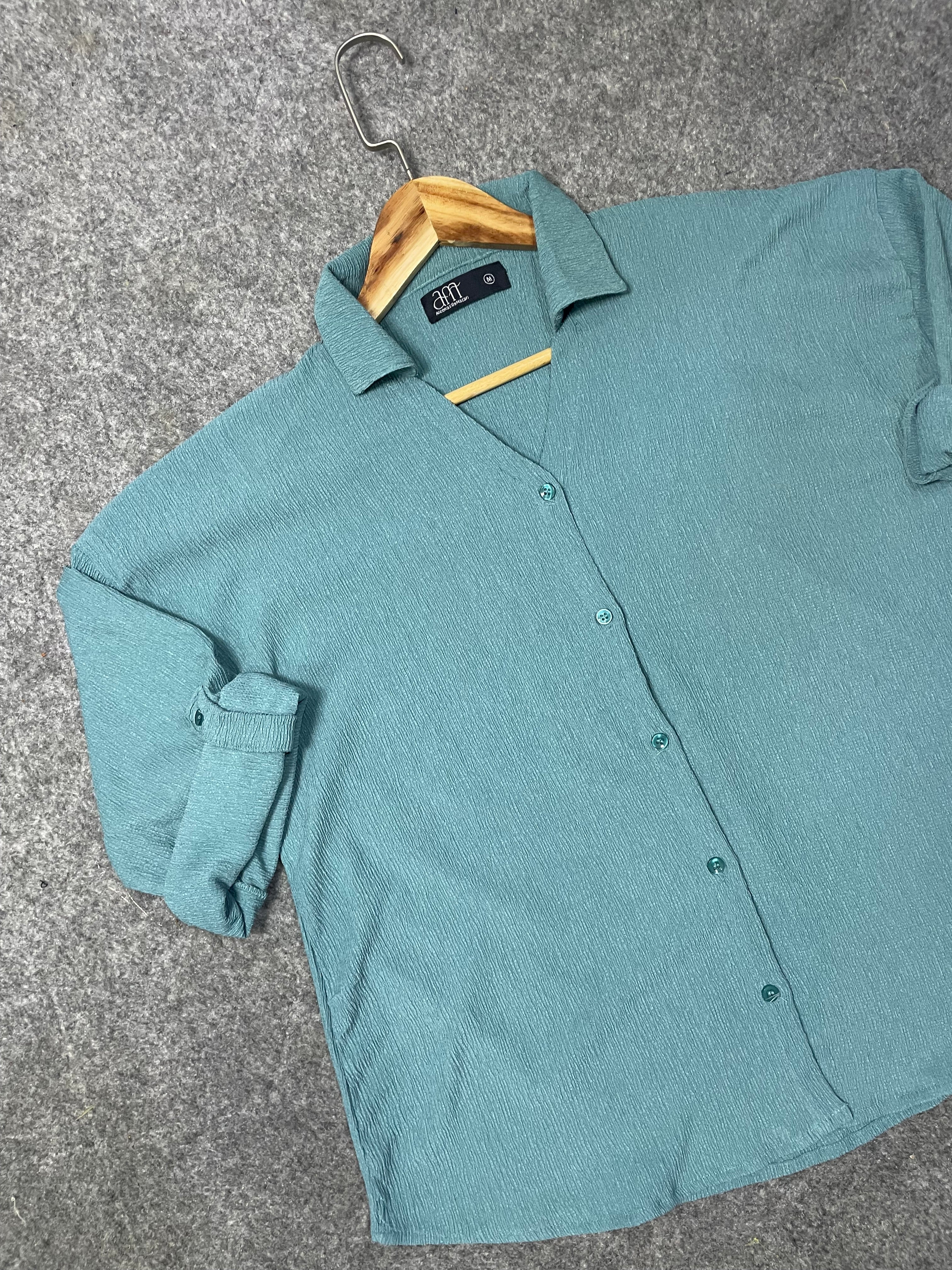 Textured Oversized Button-Down Shirt (Sea Green)