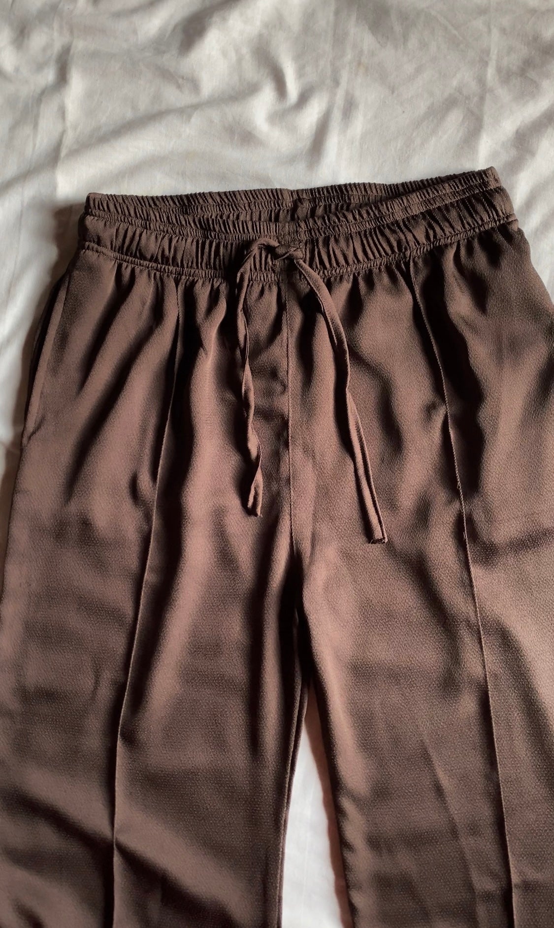 Premium Wide Leg Textured Trouser (Dark Brown)