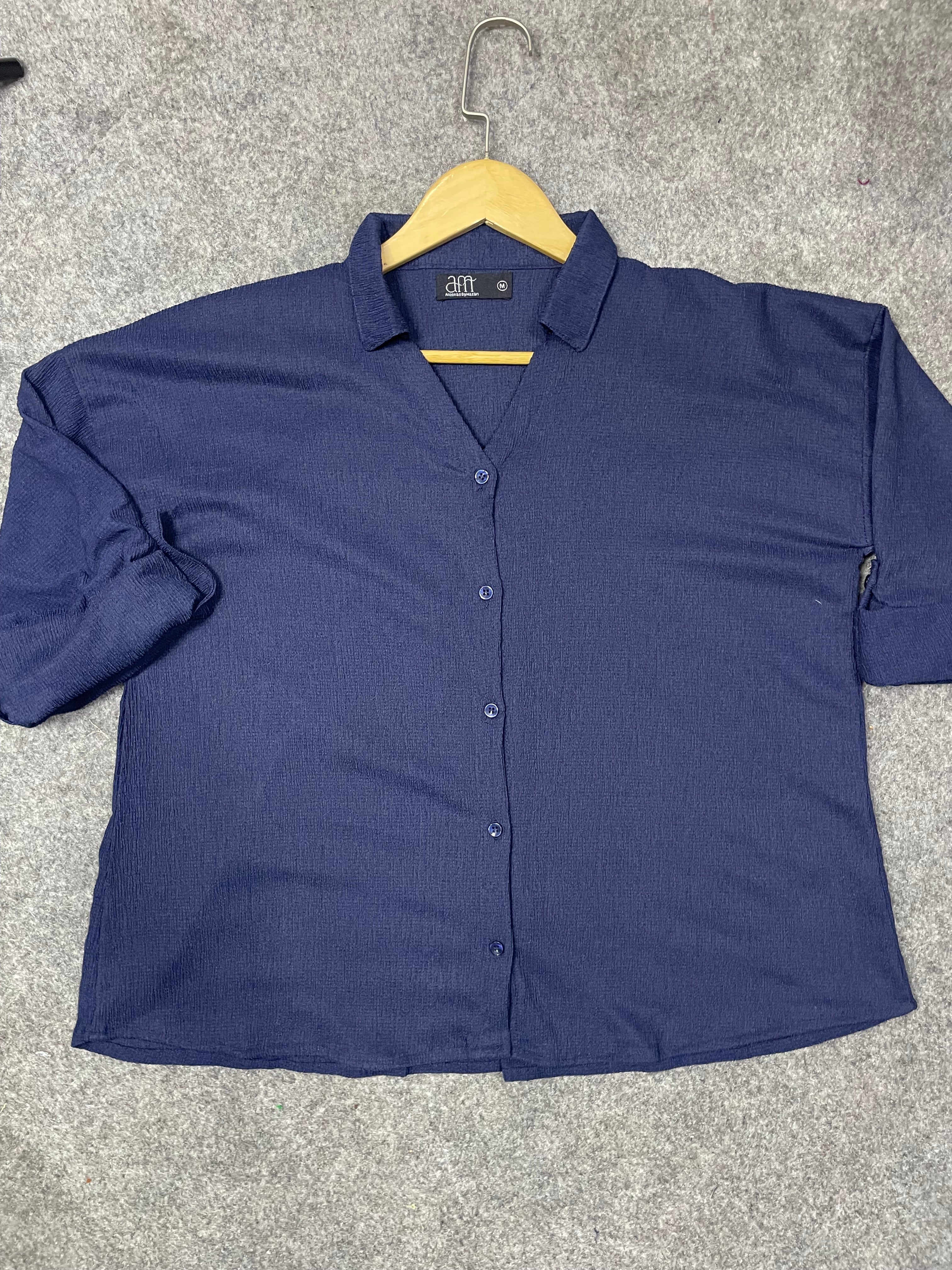 Textured Oversized Button-Down Shirt (Navy)