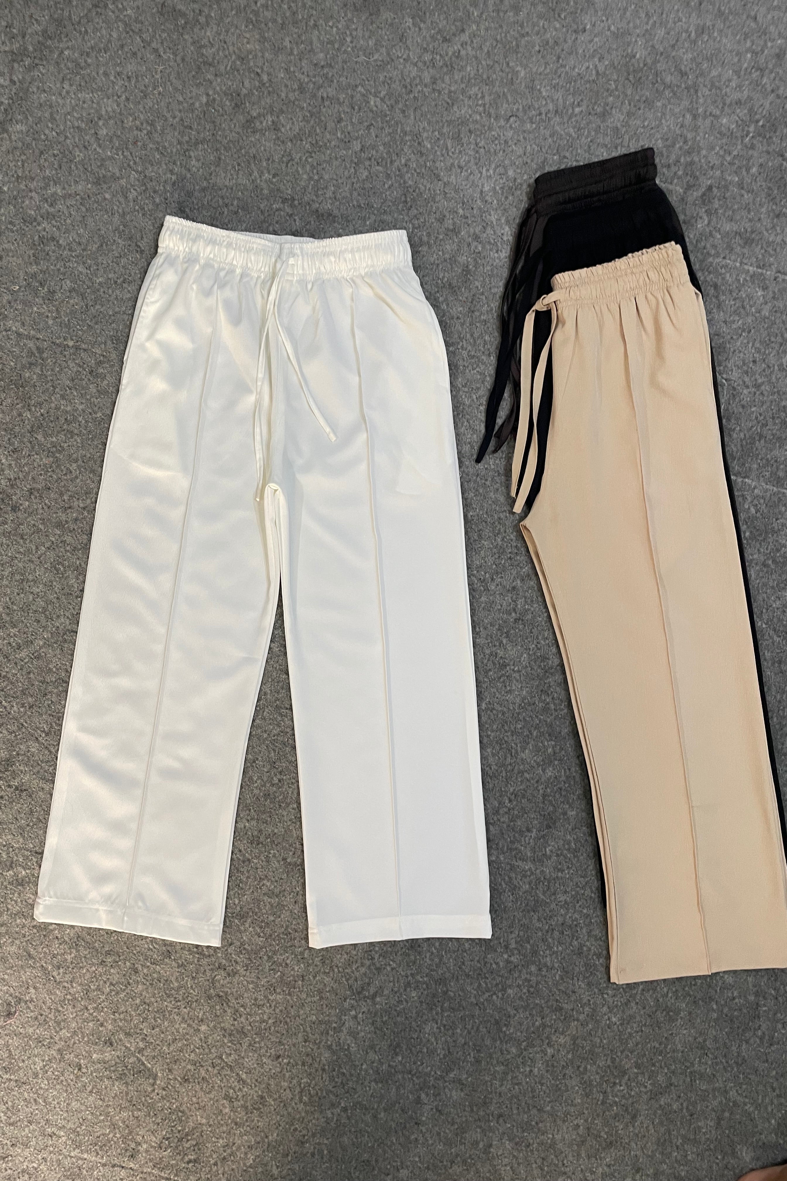 Premium Wide Leg Textured Trouser (White)