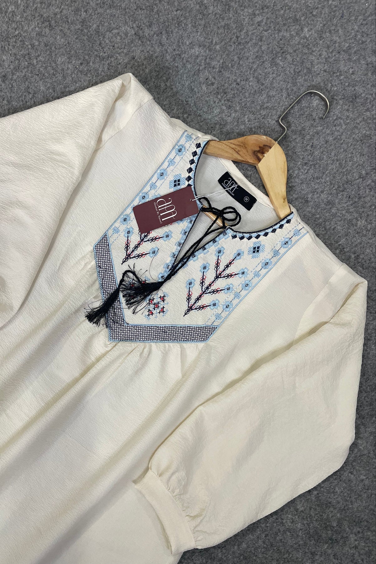 Elara Embroidered Textured Tunic Off White