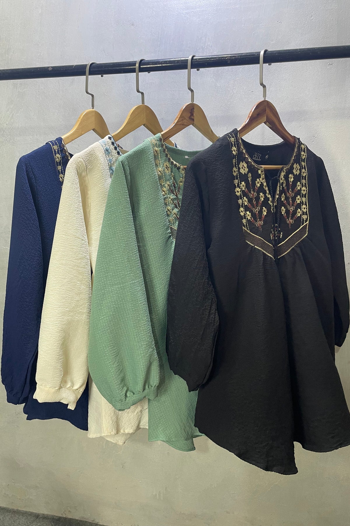 Elara Embroidered Textured Tunic Black