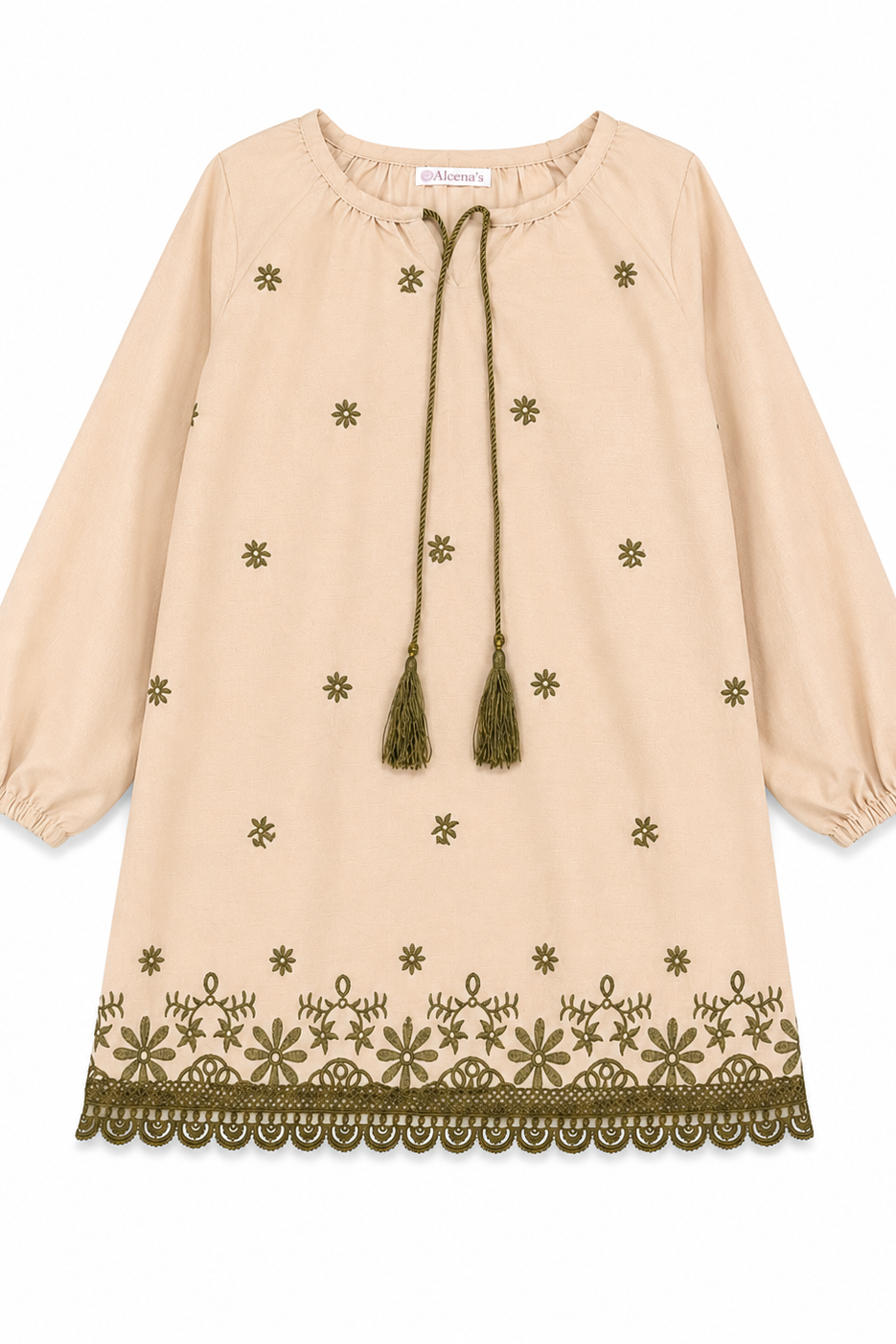 Olive Bloom Embroidered Seersucker Top