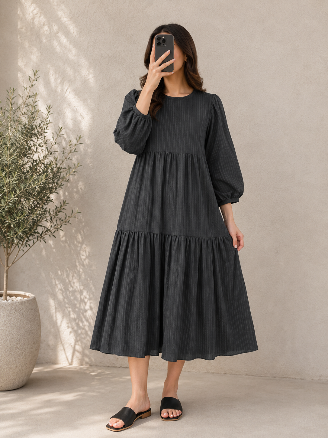 Serenity Textured Maxi Dress (Black)