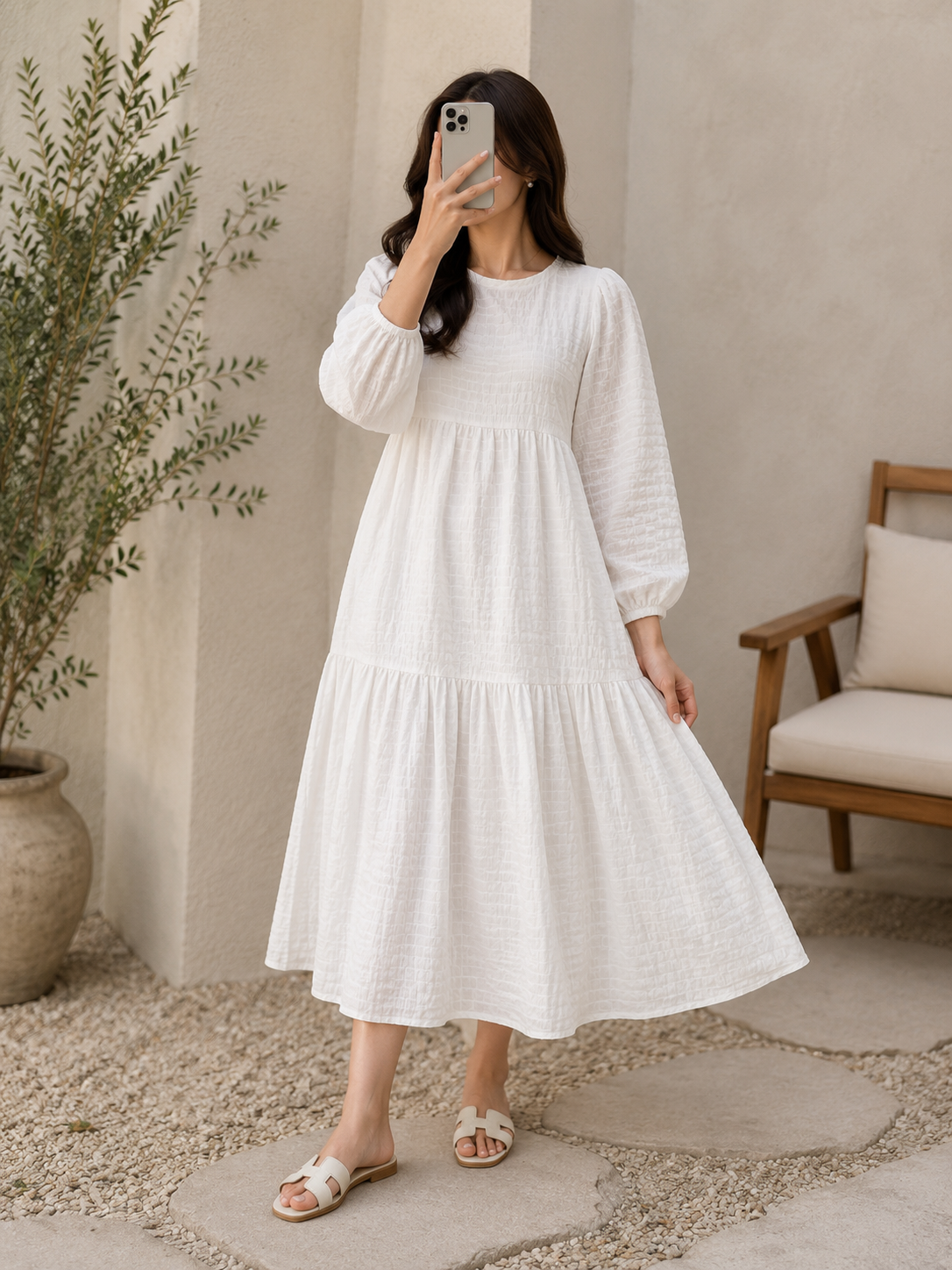 Serenity Textured Maxi Dress (White)