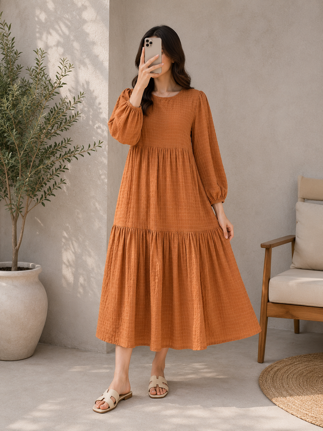 Serenity Textured Maxi Dress (Mocha)