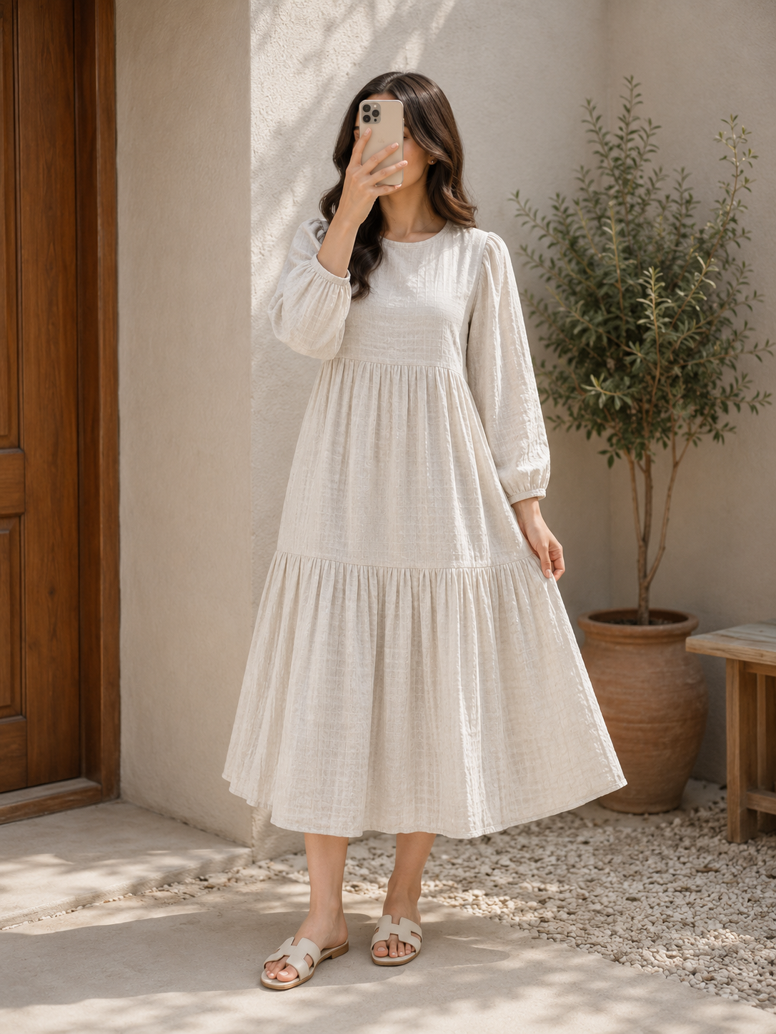 Serenity Textured Maxi Dress (Cream)
