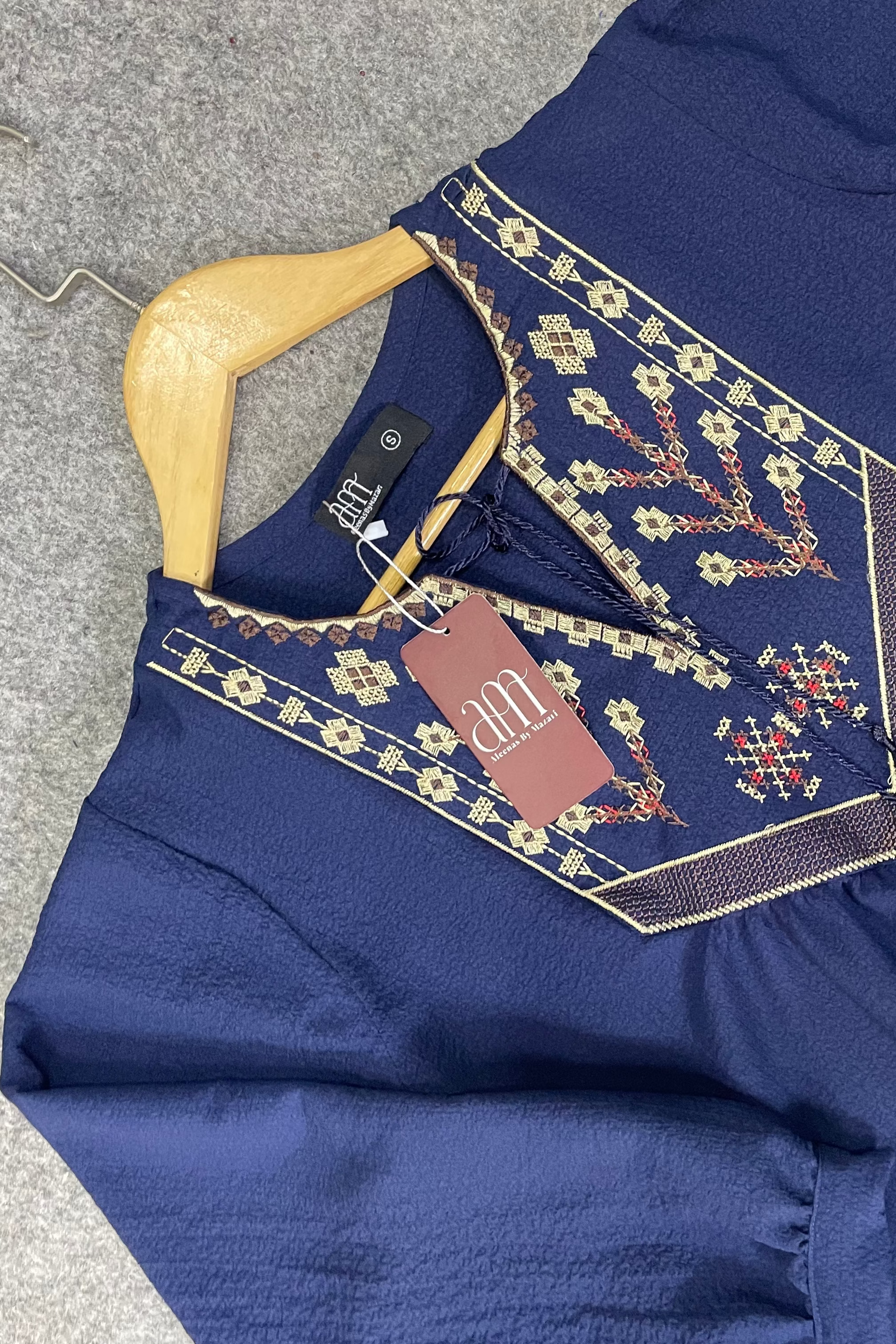 Elara Embroidered Textured Tunic Navy