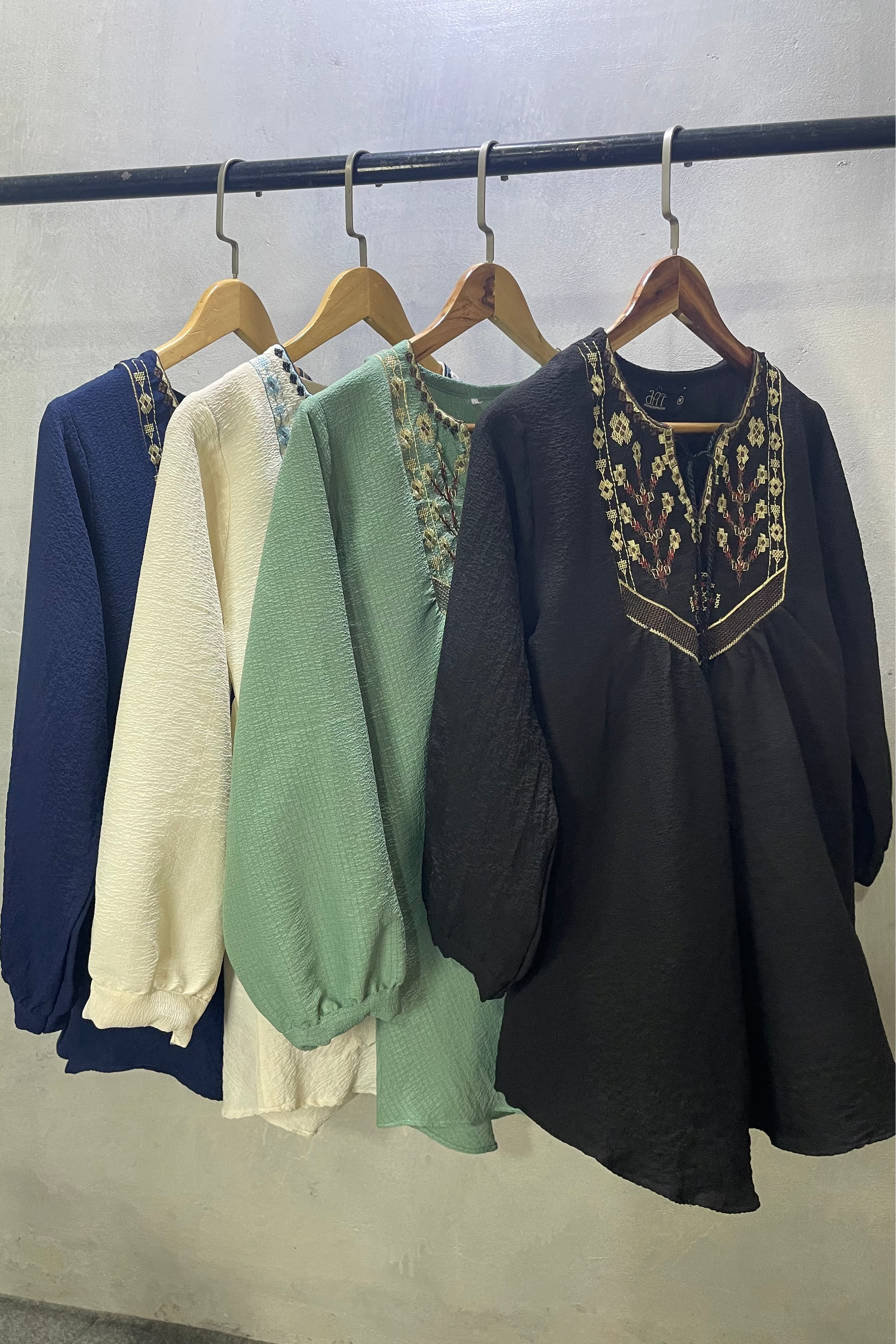 Elara Embroidered Textured Tunic Navy