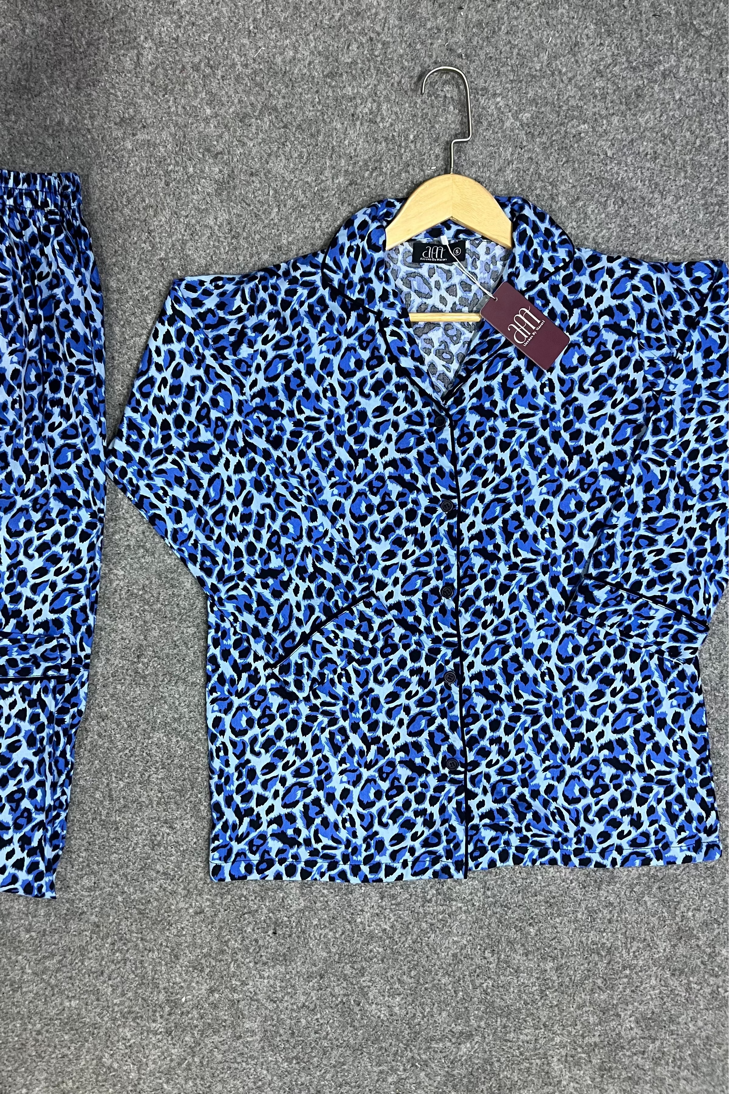 Blue Leopard Print 2-Piece Night Suit