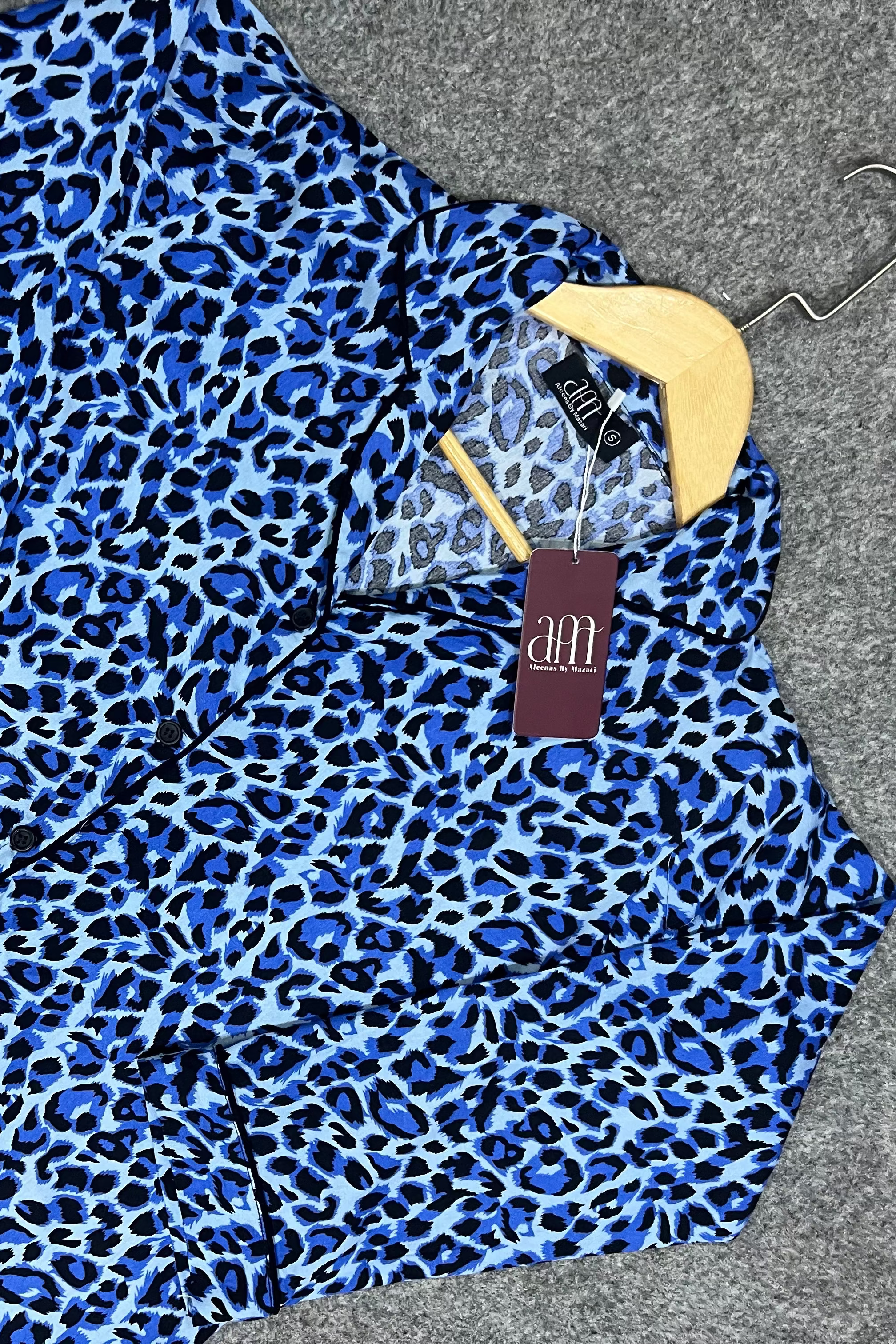 Blue Leopard Print 2-Piece Night Suit