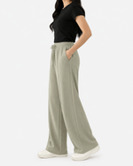 Premium Wide Leg Textured Trouser (Sage Green)