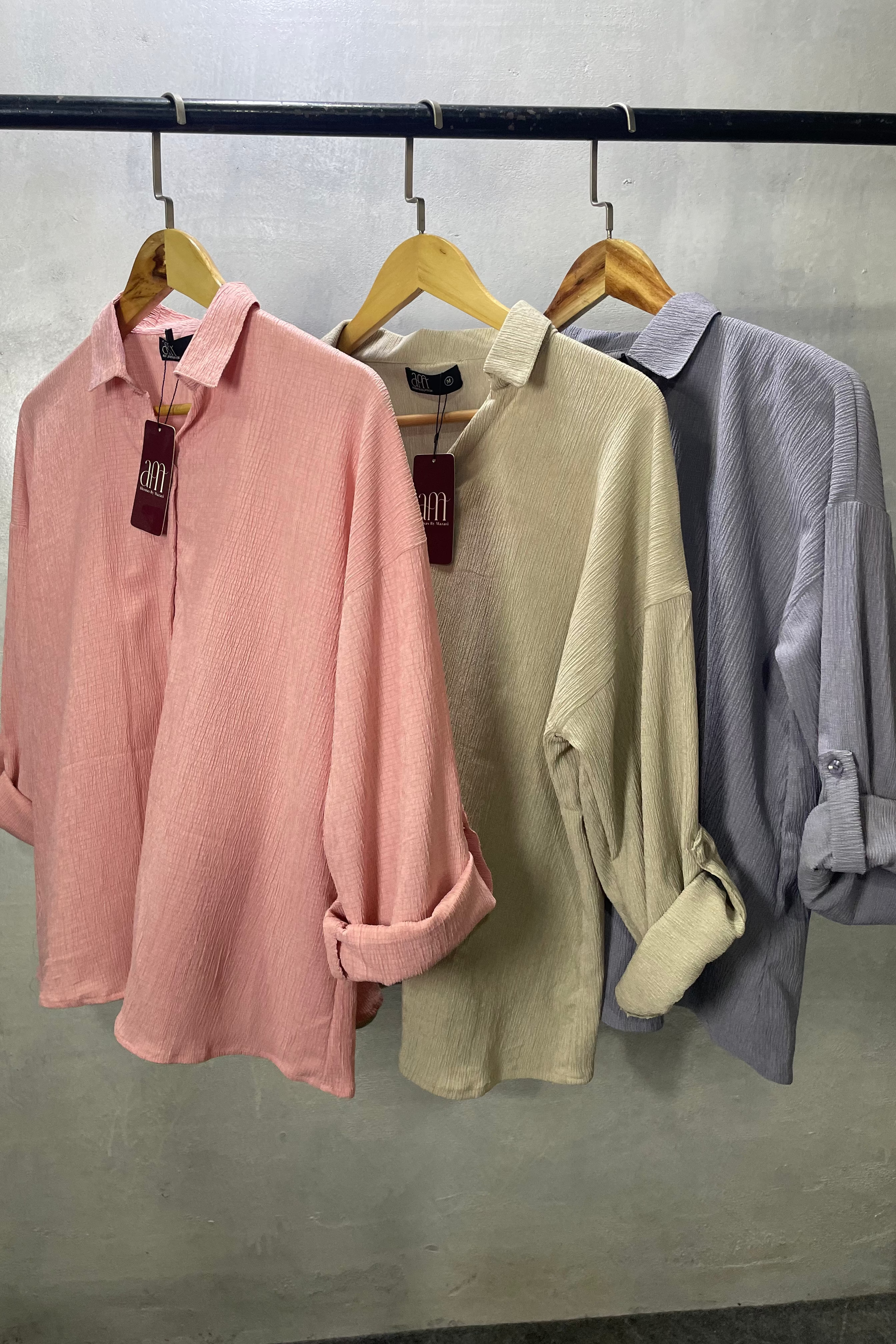 Textured Oversized Button-Down Shirt (Gray)