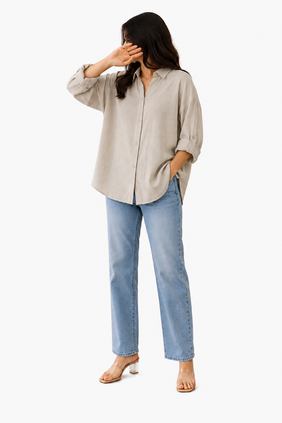 Textured Oversized Button-Down Shirt