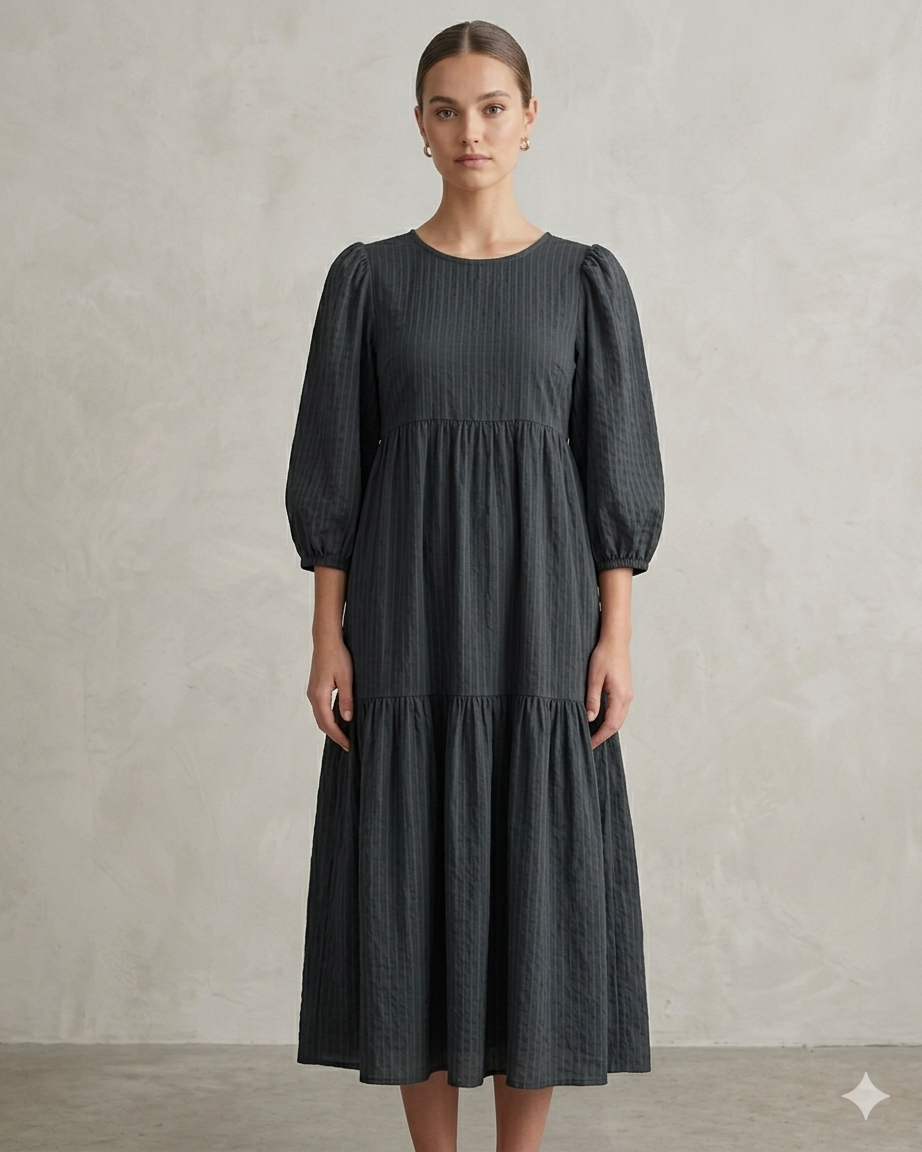 Serenity Textured Maxi Dress (Black)