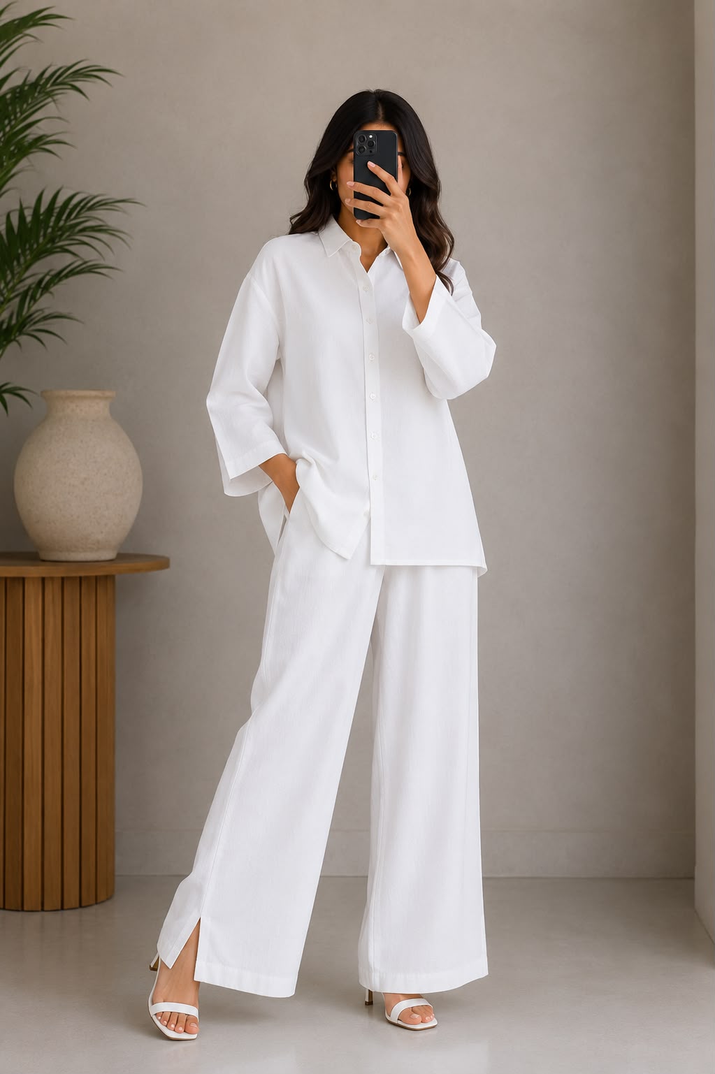 Down Shoulder Co-Ord Set (White)