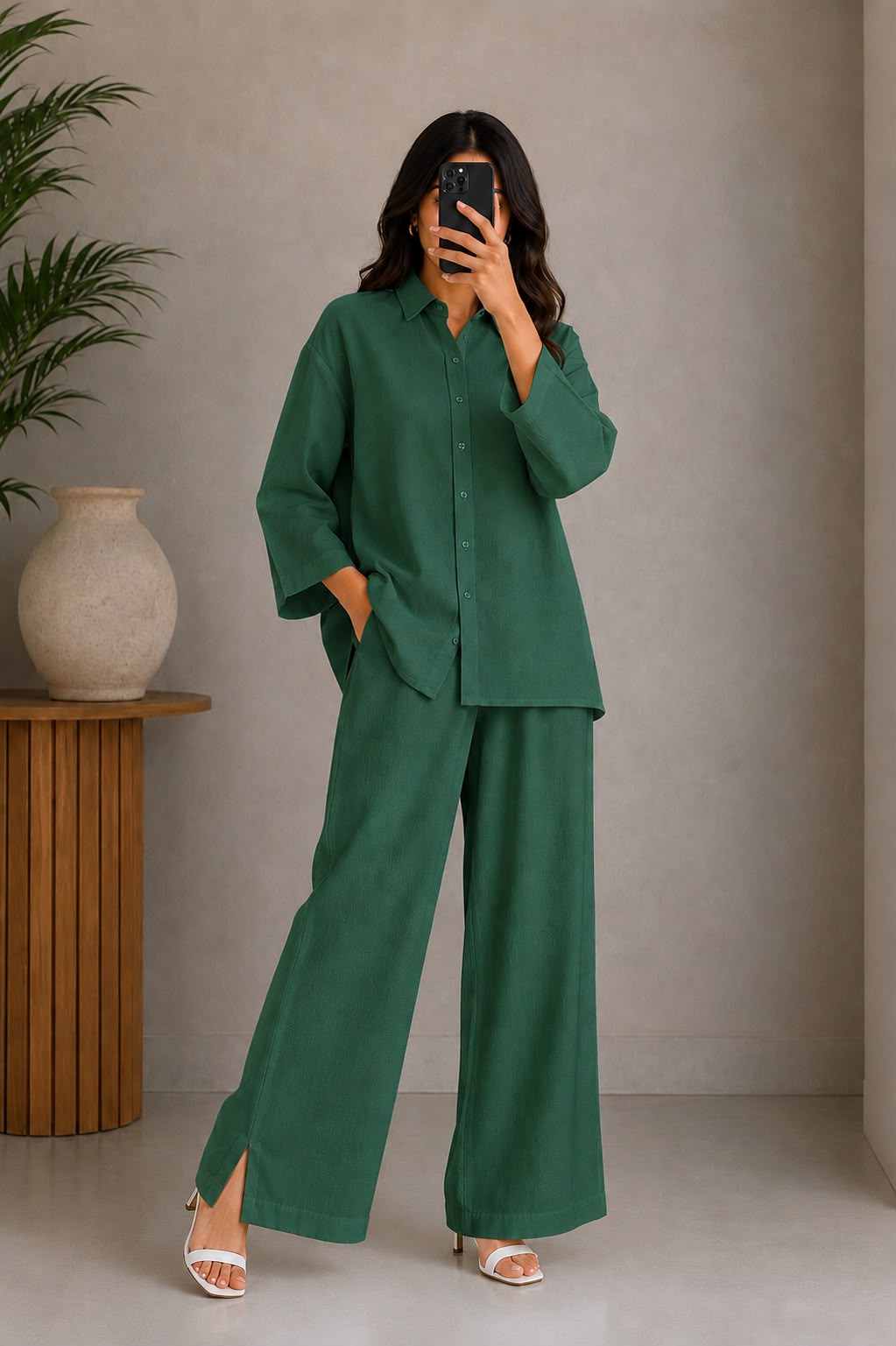 Down Shoulder Co-Ord Set (Green)