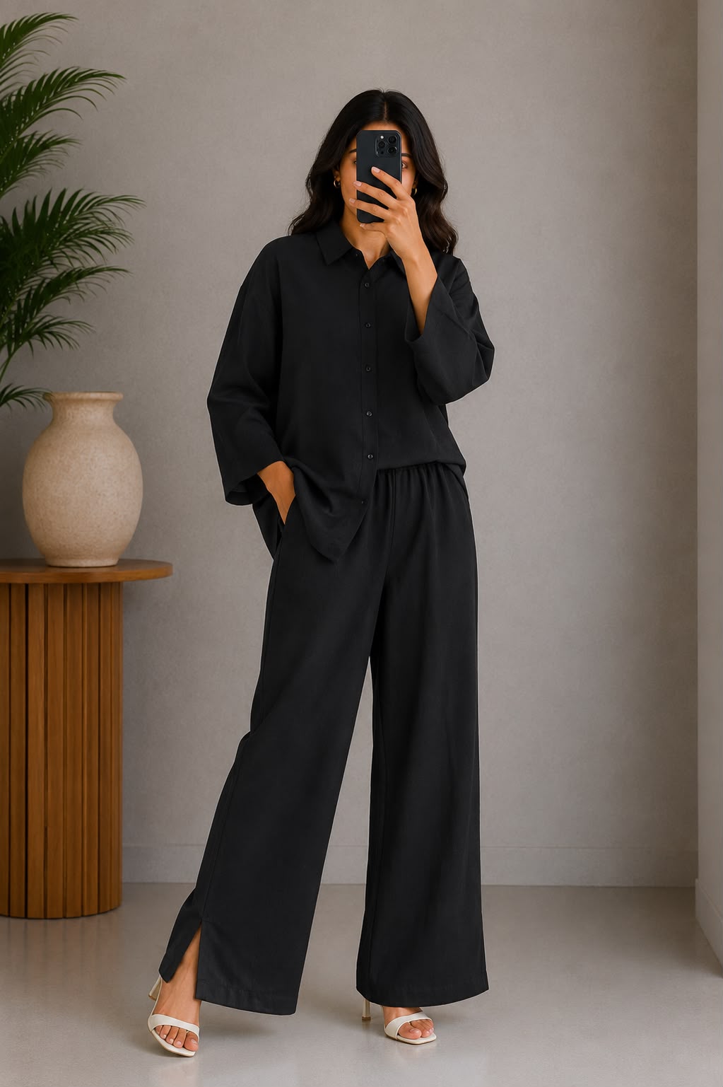 Down Shoulder Co-Ord Set (Black)