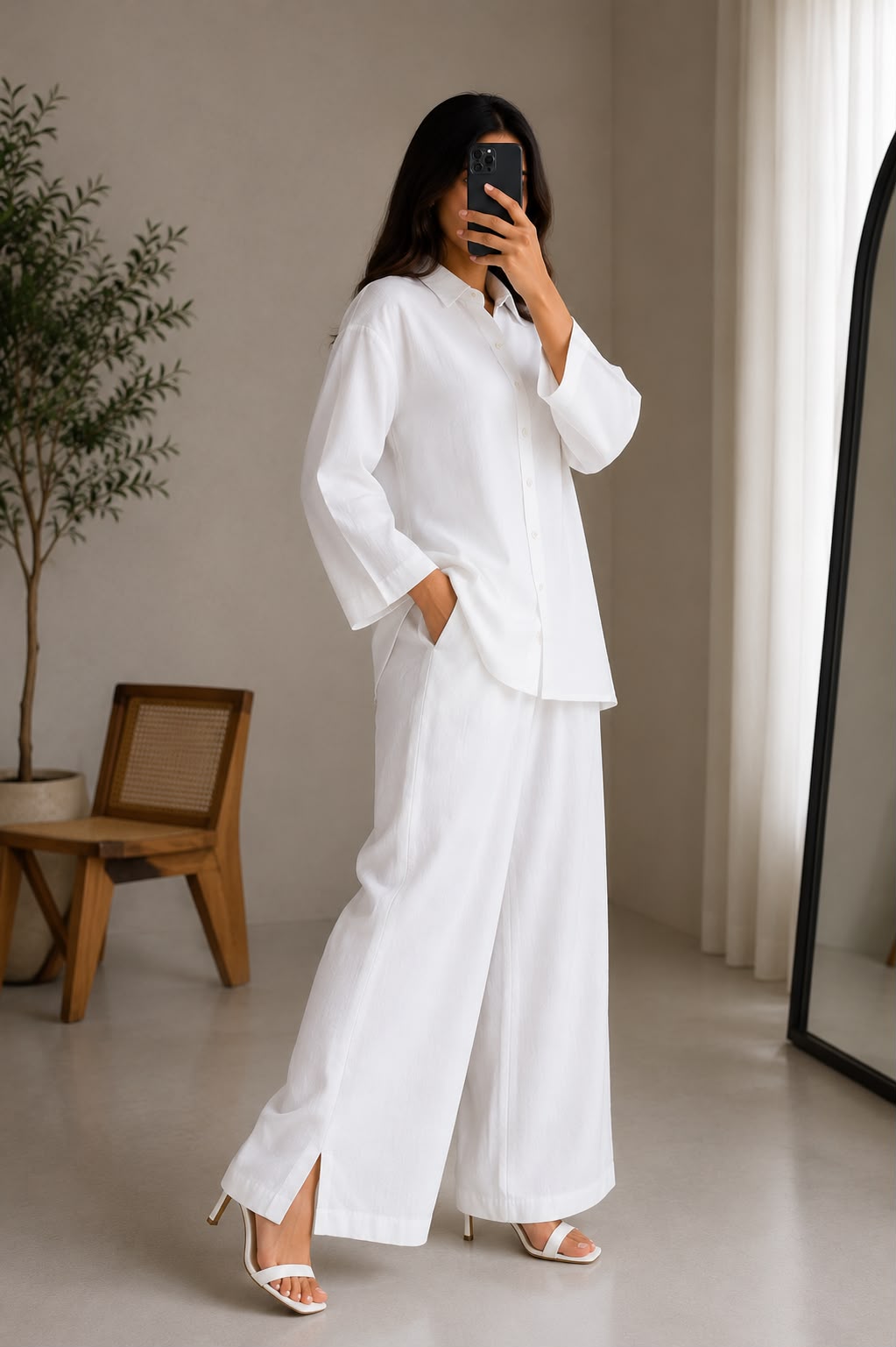 Down Shoulder Co-Ord Set (White)