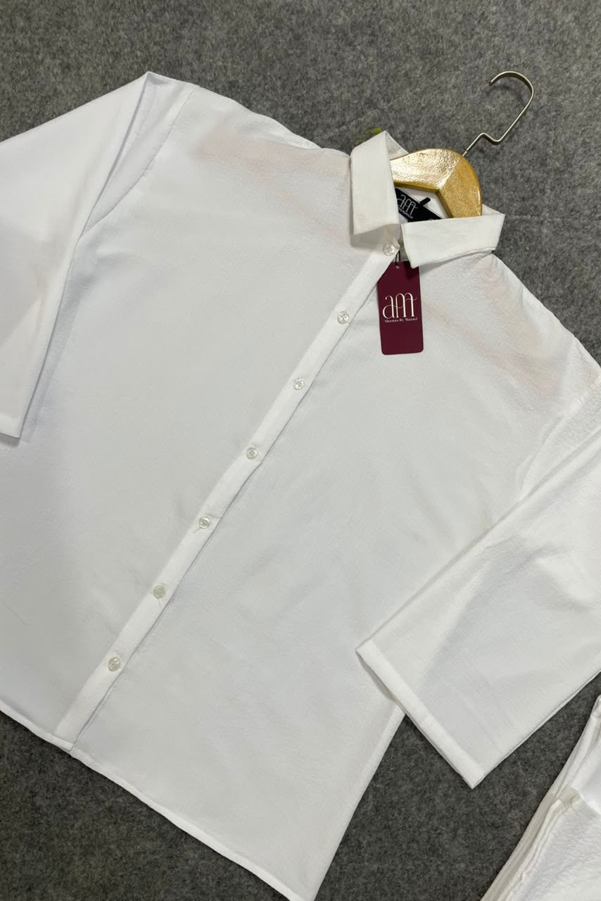 Down Shoulder Co-Ord Set (White)