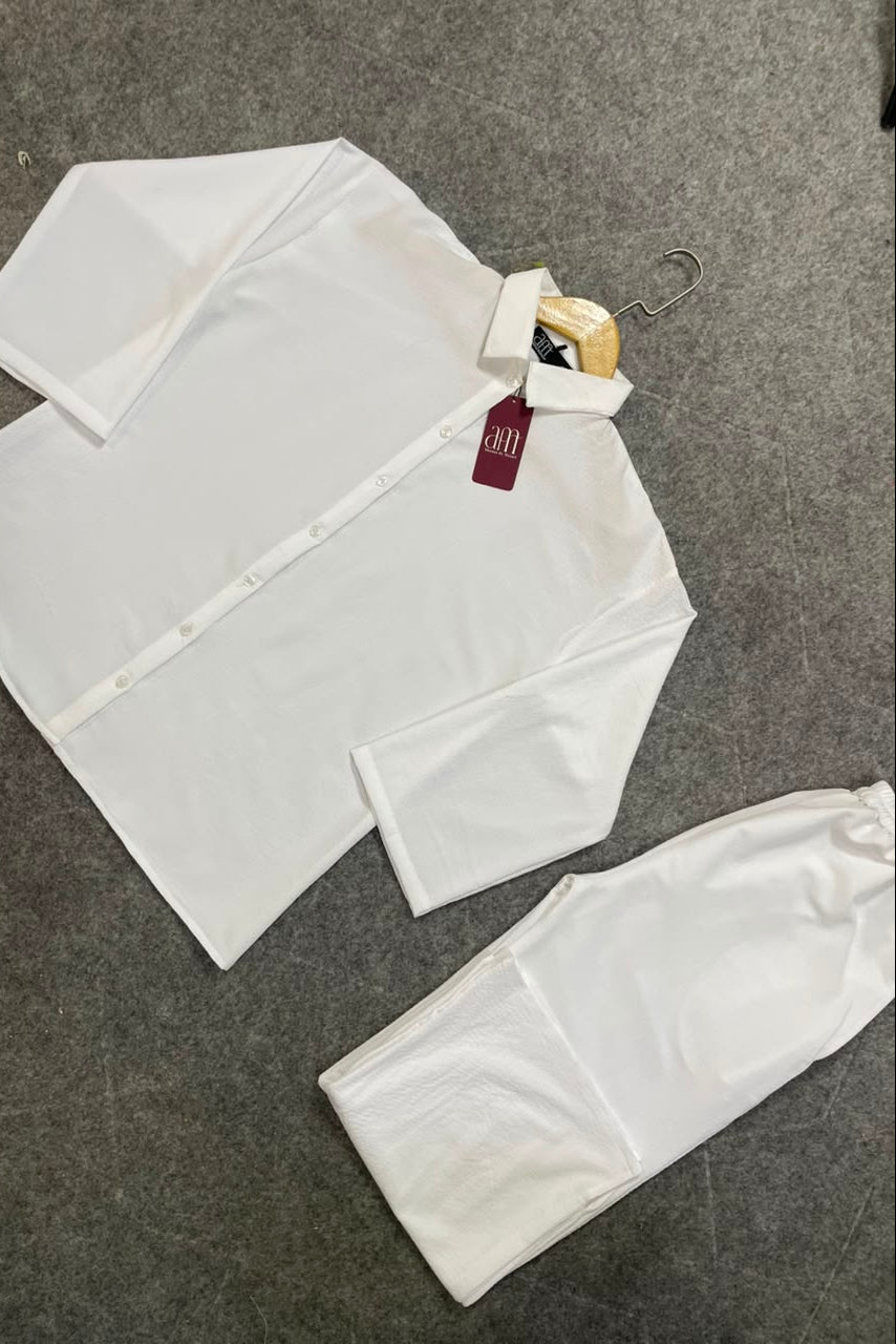 Down Shoulder Co-Ord Set (White)