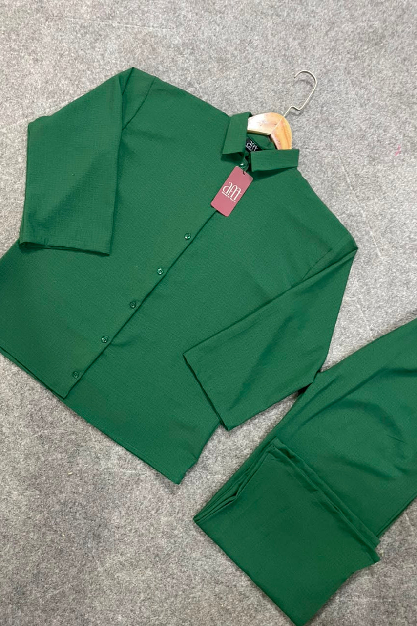 Down Shoulder Co-Ord Set (Green)